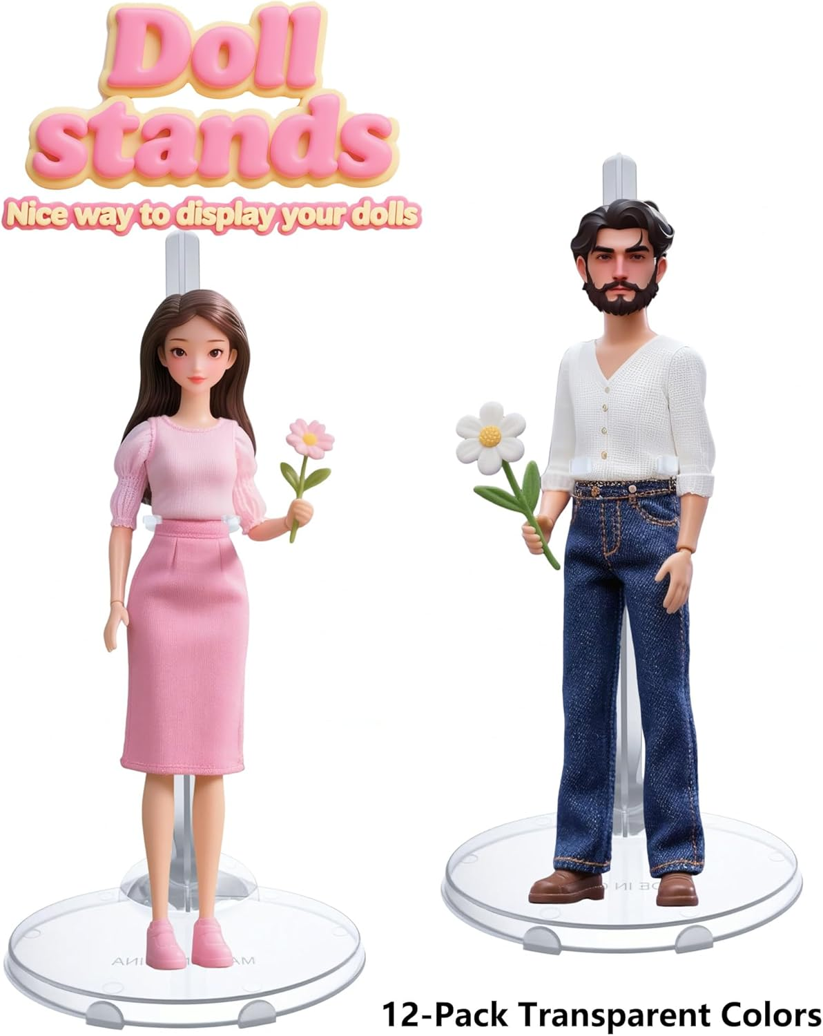 12 Pcs Adjustable Doll Stands - Transparent & Lightweight Display Rack image number 2