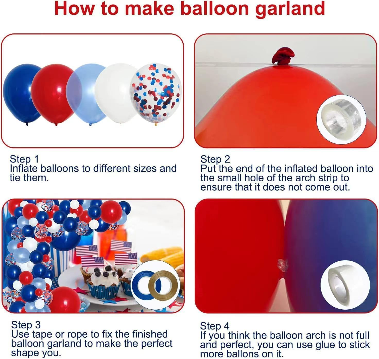 Navy Blue Red White Balloon Garland Red White and Blue Balloons Baseball Balloon Arch Red White Blue Balloon Garland for Birthday Wedding Baseball Carnival Spider Hero Party Decorations image number 2