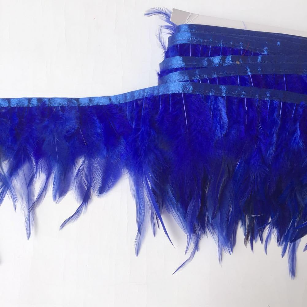 Sowder Rooster Hackle Feather Fringe Trim for Custume Dress Decoration Pack of 5 Yards(Royal Blue) - Black image number 2