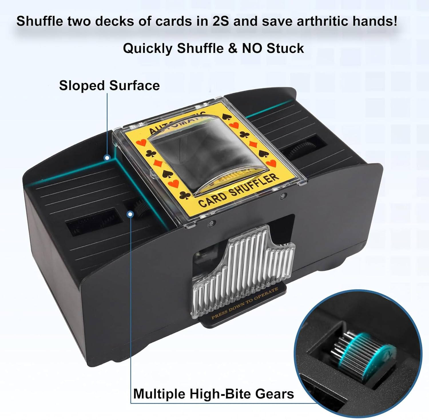 Automatic Card Shuffler Battery Operated Card Dealer Machine Electric Casino Card Shuffler for UNO Blackjack Texas Hold'Em Home Card Games Blackjack Home Party Club Game Travel Family Party Club image number 5