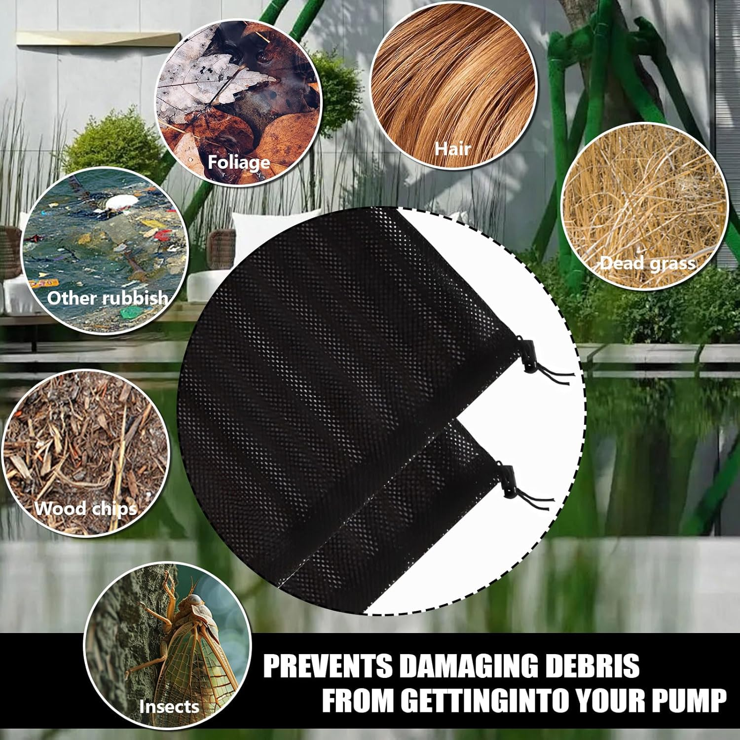 2 Pack Pump Barrier Bag, Black Filter Media Bag, Pump Mesh Bag for Outdoor Water Ponds Filters
