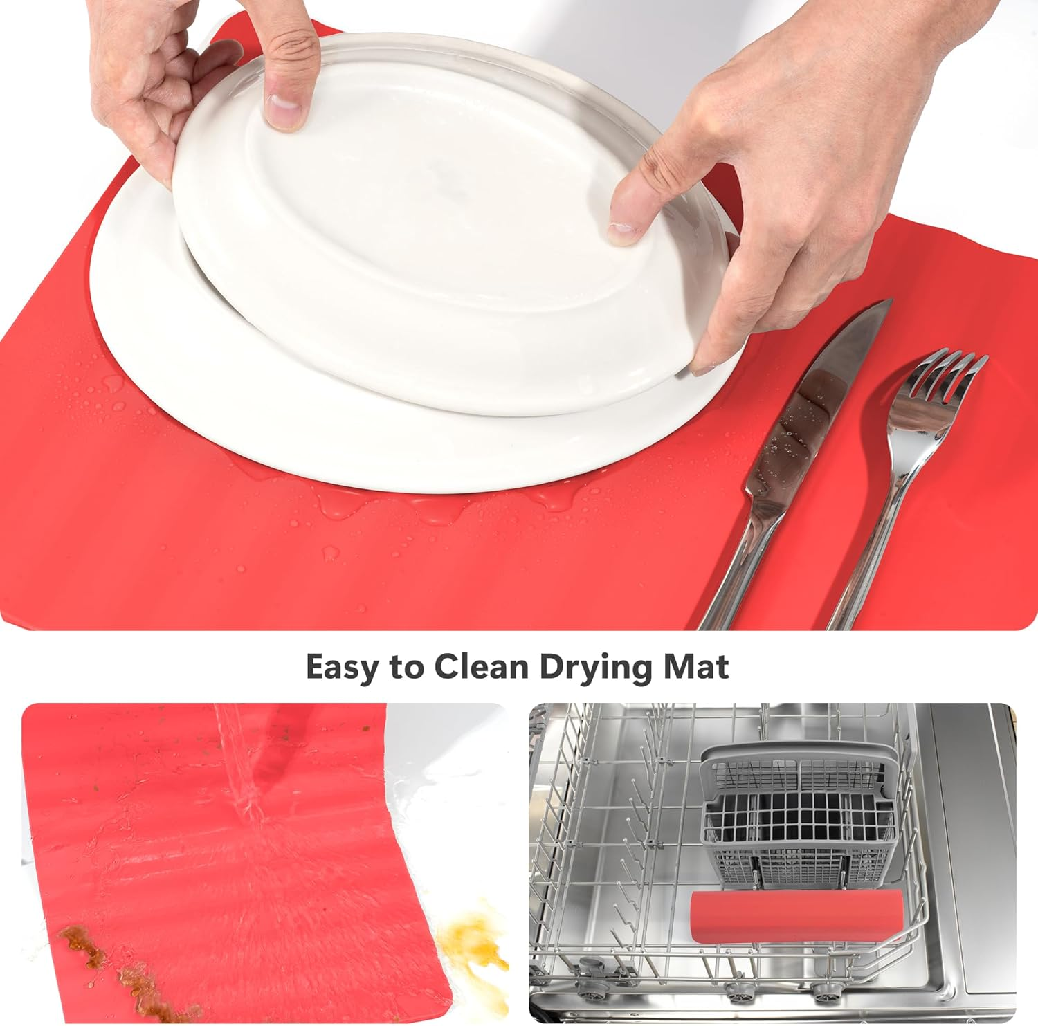 Li&Zhao Dish Drying Mats for Kitchen Counter - Dish Mat Drying Kitchen Mat Silicone Drying Mat Silicone Mats Dish Rack Mat Dish Drainer Mat image number 1