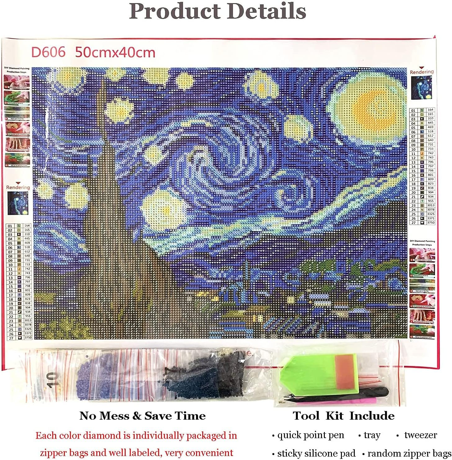 5D Diamond Painting Full Drill - 50Cm X 41Cm Paint by Number Kits Starry Night Diamond Painting Kits for Home Wall Decor image number 2