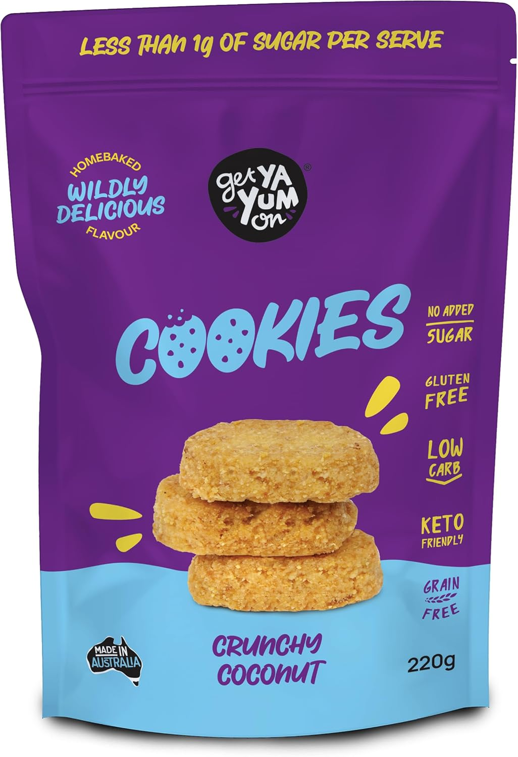 GET YA YUM on - NO-SUGAR-ADDED CRUNCHY COCONUT COOKIES- GLUTEN FREE, LOW CARB, HOMEBAKED BUTTERY FLAVOUR! 220G