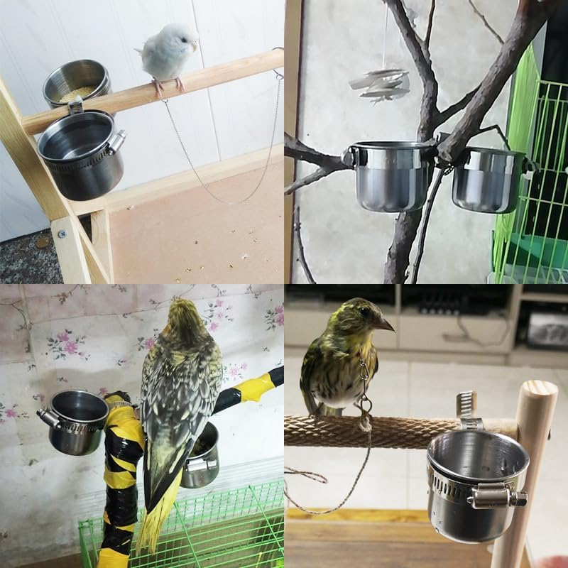 Parrot Food Cup Pigeons Cage Bird Food Feeder Dish Food Container Cage Accessories Parrot Standing Feeder Bird Coop Cups Pet Supplies Big Bird Stainless Steel to Feed Bird Stand (Silvery, 5.5Cm) image number 3