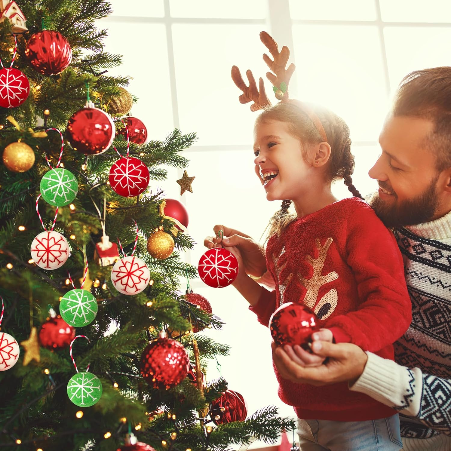 Glaciart One Felt Balls Snowflake Ornaments (9 Pieces) 2 Inch (5 Cm), 100% New Zealand Wool, 3 Colors Hand-Felted in Nepal - Christmas Party Banner Decoration - Scandinavian Wool Snowflake - Swirls  Dots image number 6