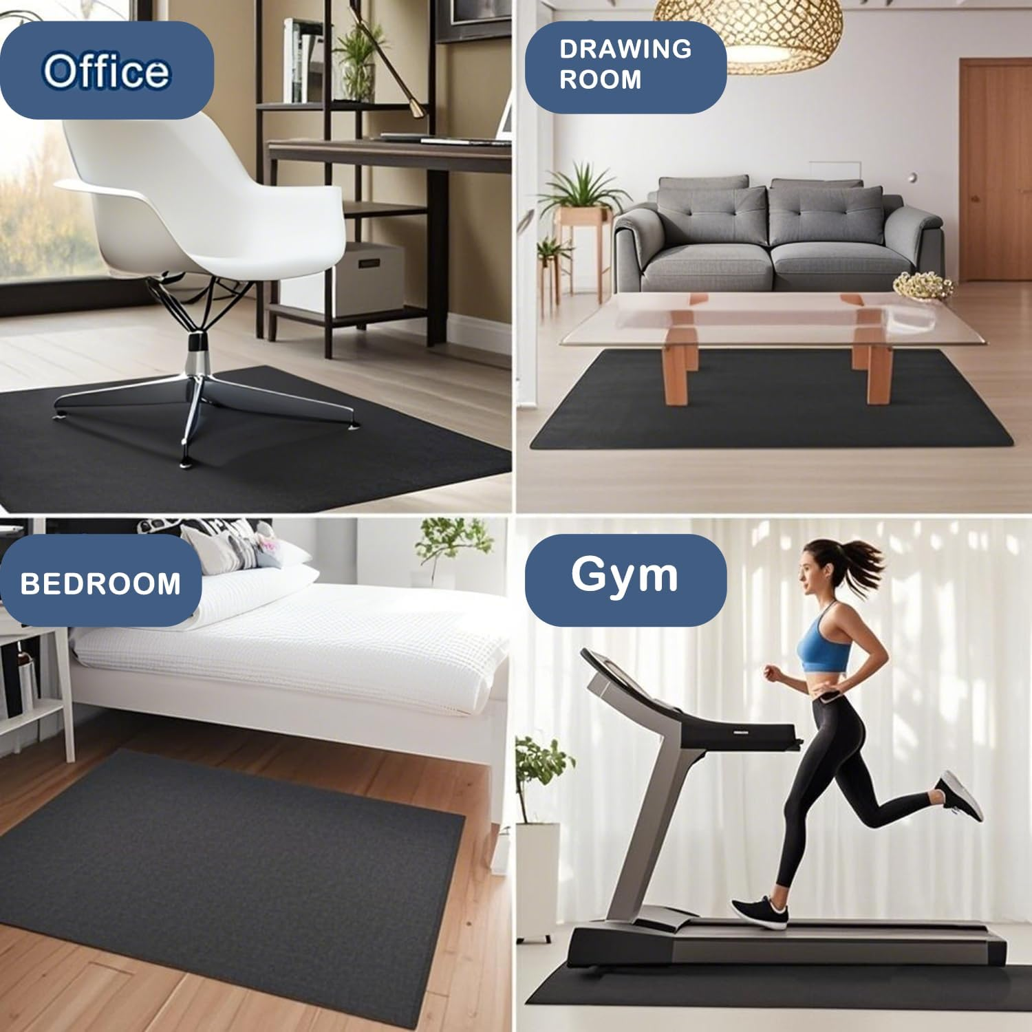 Office Chair Mat for Hardwood Floors - Extra Large 90X140Cm Desk Chair Protector with Anti-Slip Silicone Backing, Noise Reducing & Cut-To-Fit Design, Grey Carpet-Style Floor Protector image number 2