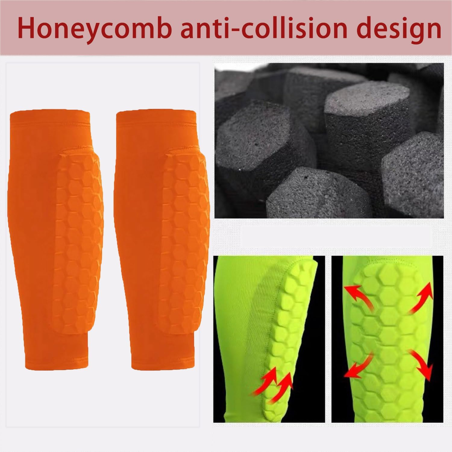 Shin Guards for Soccer, Lightweight Shin Pads for Kids Youth & Adult - Football Shin Defender Protective Gear, Comfortable Breathable Leg Guards. (2, Orange, Large) image number 4