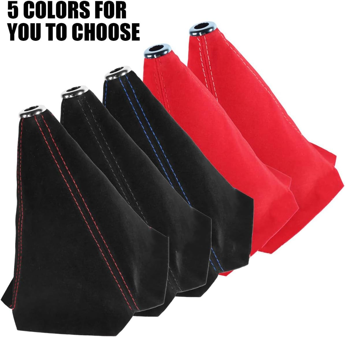 BESULEN Car Shift Boot Cover, Suede Leather Shift Knob Boot Dust Cover, Manual/Auto Shifter Boot Sleeve Replacement, Handbrake Gaiter Boot Dust Cover Car Interior Accessories, Red/White - Black/Red image number 4