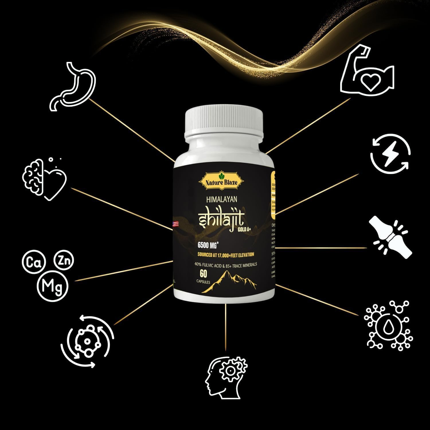 Pure Organic Himalayan Shilajit Capsules for Men & Women (60 Capsules Pack of 1) image number 1