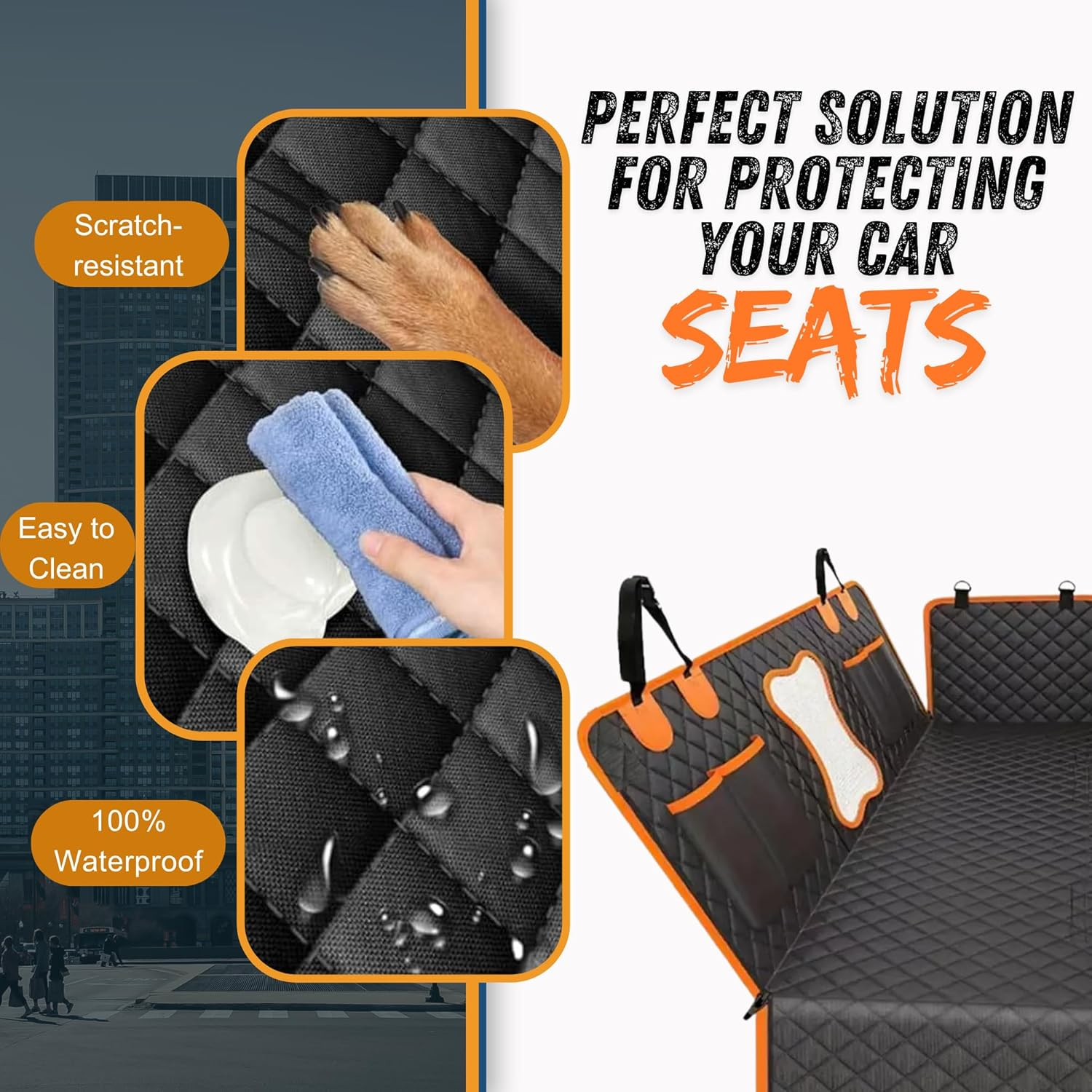 Back Seat Extender for Dogs, Hard Bottom Dog Hammock for Car with Mesh Vision Window | Waterproof, Dog Car Seat Cover Includes Carry Bag - Foldable & Easy to Store Compatible with Cars SUV & Trucks