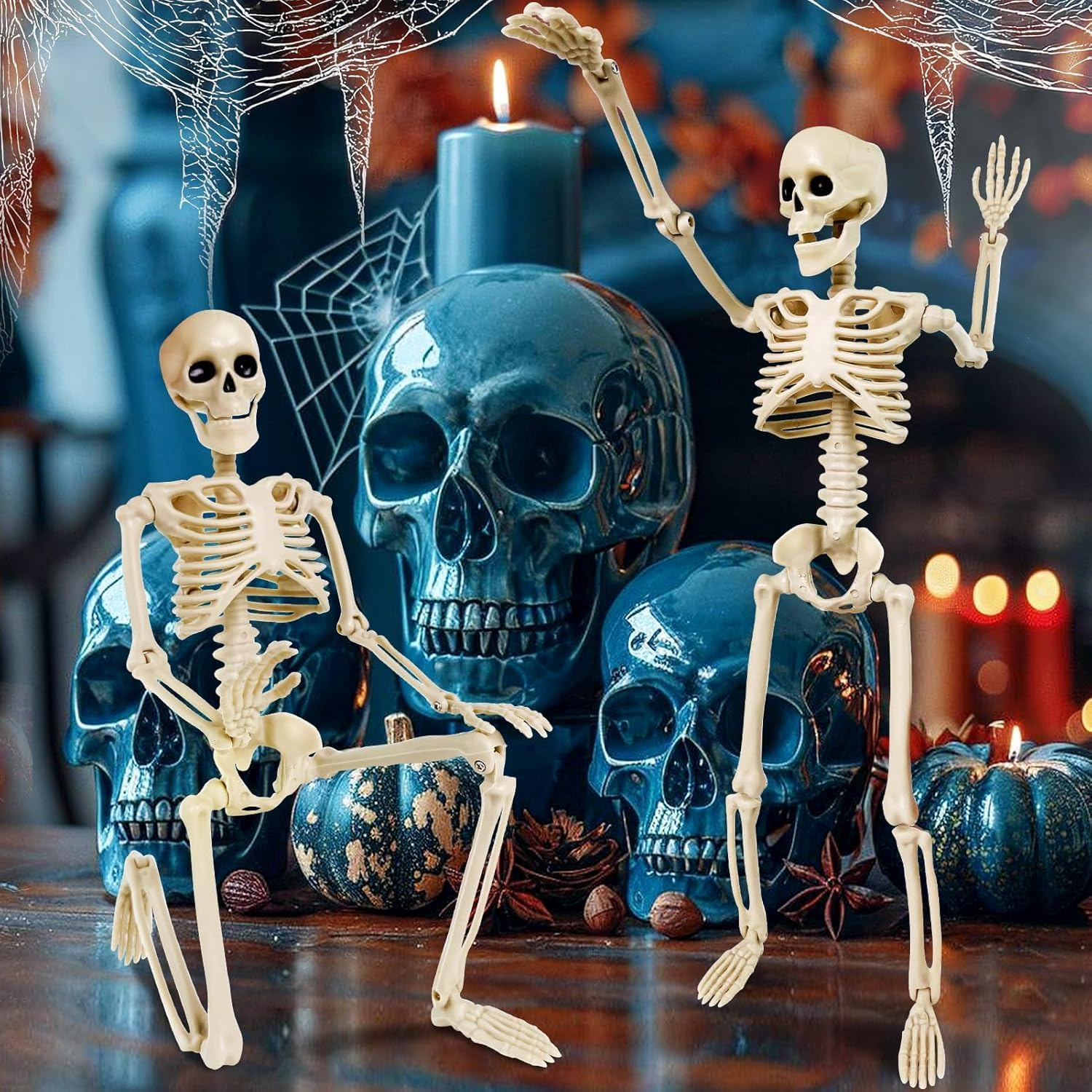 Halloween Skeletons Decorations, 40Cm Posable Plastic Skeleton 6 Packs, Full Body Skeleton Bulk with Movable Joints, Realistic Spooky Scary Skeletons for Yard, Lawn,Halloween Party Haunted House image number 6