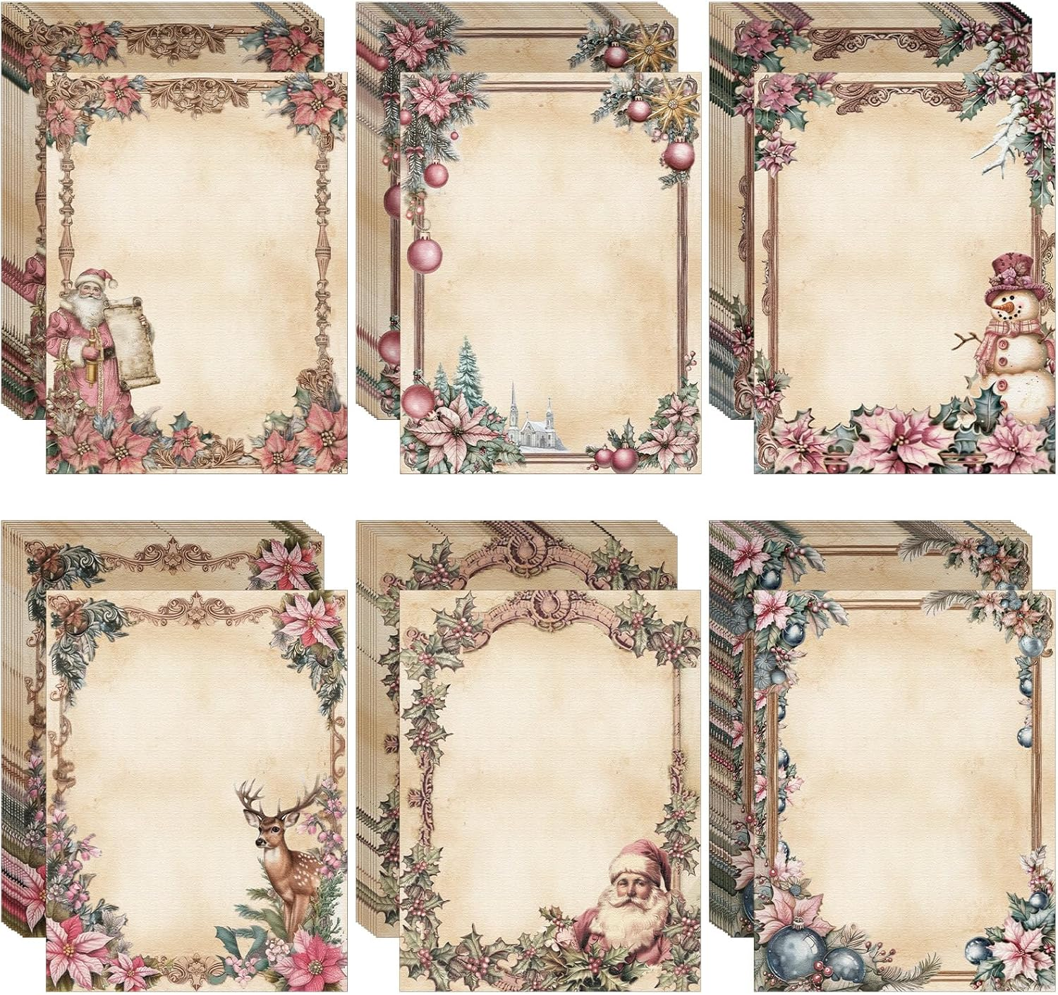 100 Sheets Christmas Stationery Paper 11" X 8.5" Holiday Stationery Paper Christmas Letterhead Winter Decorative Writing Paper for Xmas Notes Greeting Cards Invitation Office School Printing image number 3