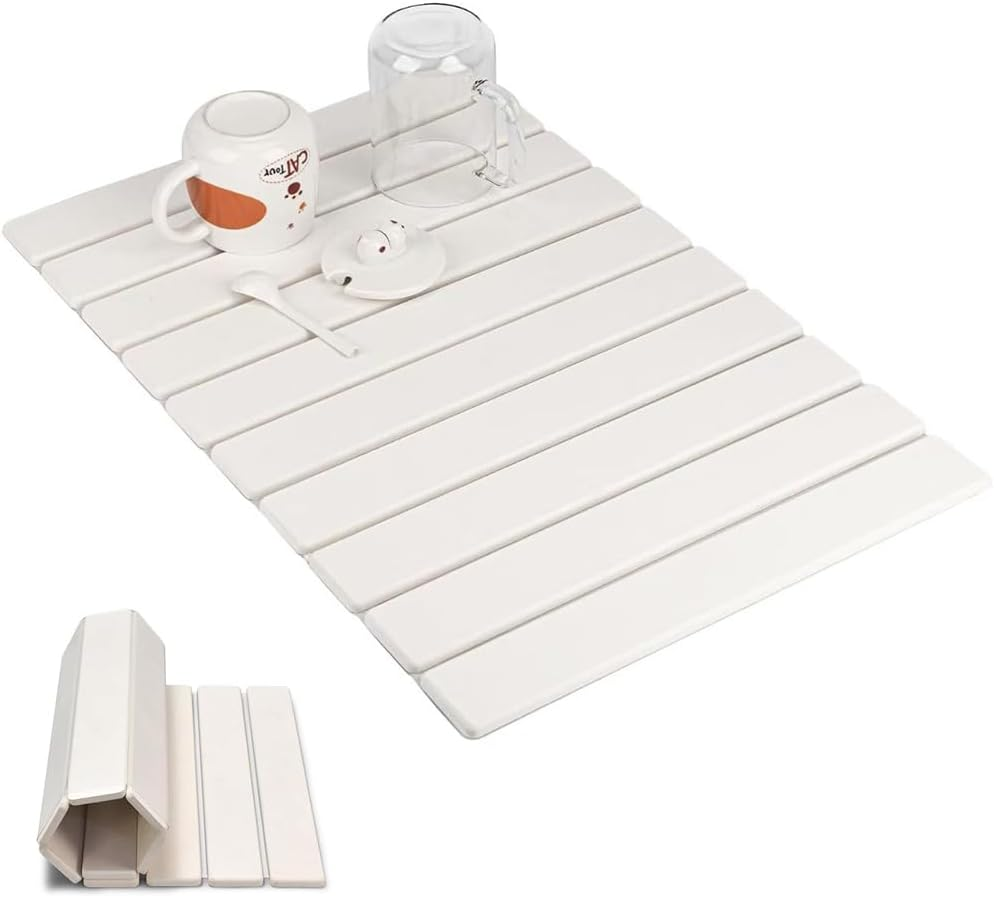 Diatomaceous Earth Dish Drying Mat &ndash; Waterproof & Non-Slip, Foldable Drying Pad for Dishes & Cups &ndash; 60 X 39Cm (White, Large) image number 4