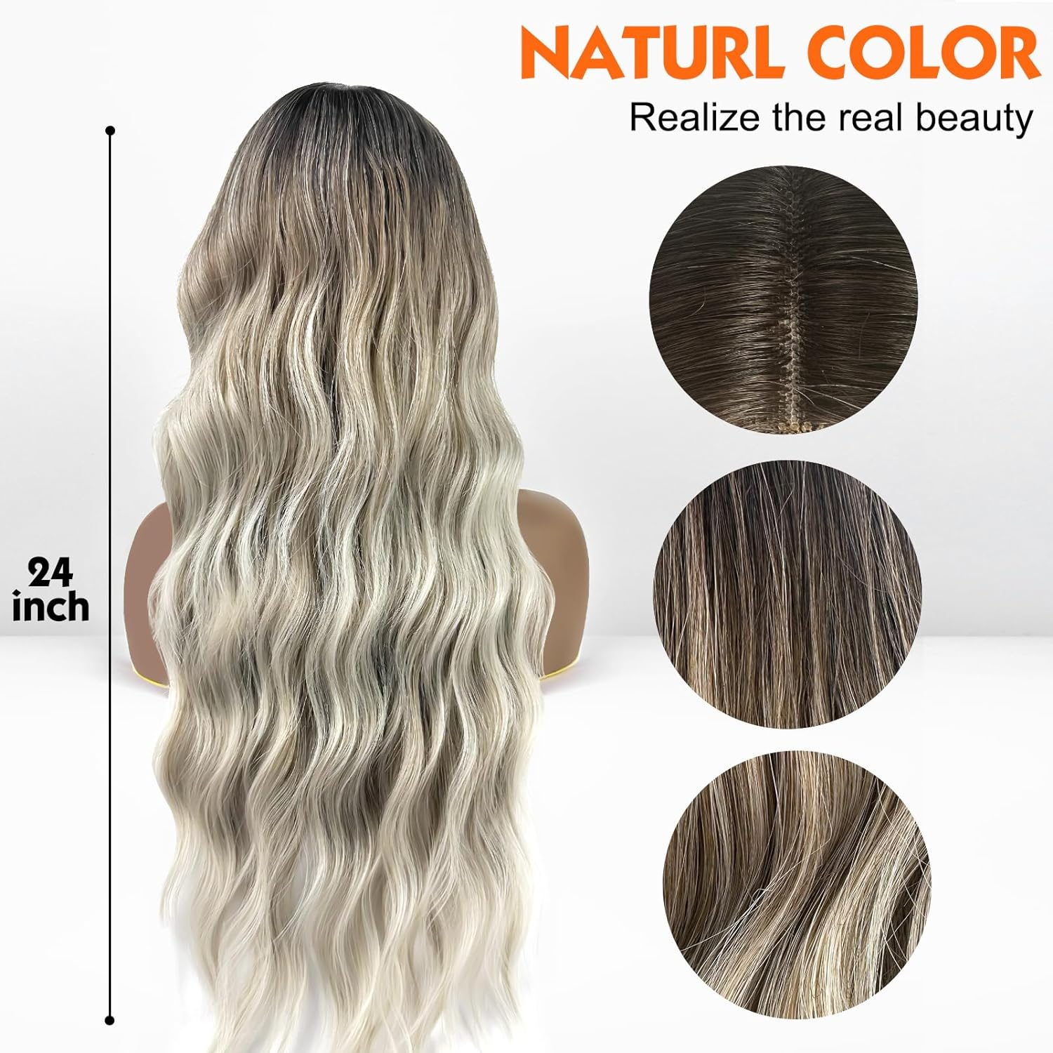 Ombre Brown to Blonde 4/1 U-Part Lace Front Wig for Women Synthetic Hair Long Wavy Wigs for Daily Party Cosplay-24 Inches image number 1