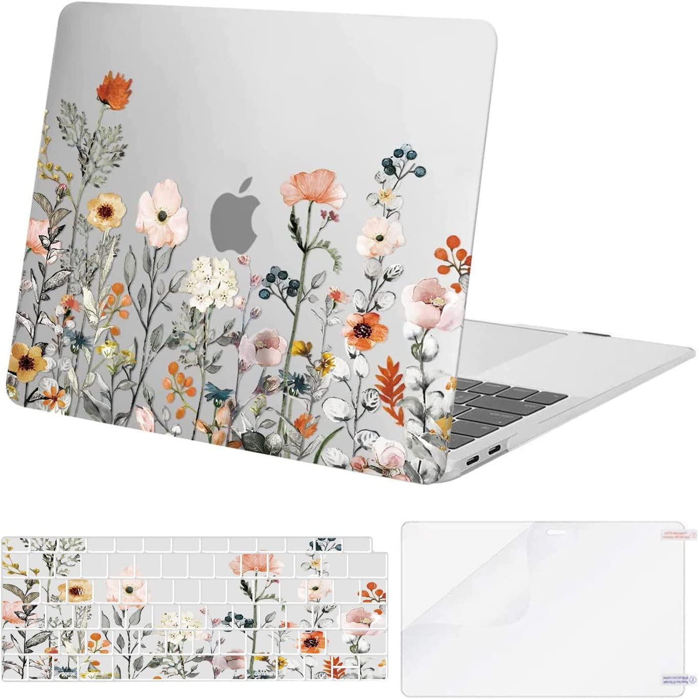 MOSISO Compatible with Macbook Air 13 Inch Case 2022 2021 2020 2019 2018 Release A2337 M1 A2179 A1932 Retina Display, Plastic Garden Flowers Hard Shell&Keyboard Cover&Screen Protector, Transparent image number 1