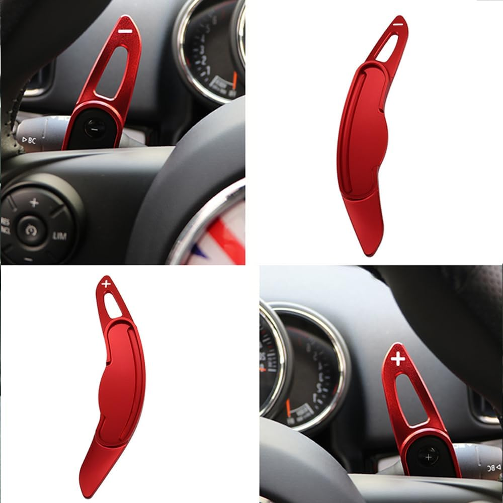 HIBEYO Paddle Shifter Extensions for BMW Mini MK3 F54 F55 F56 F57 F60 Cooper Metal Steering Wheel Paddle Shifter Trim Cover Interior Decoration Accessories Aluminum Alloy-Red