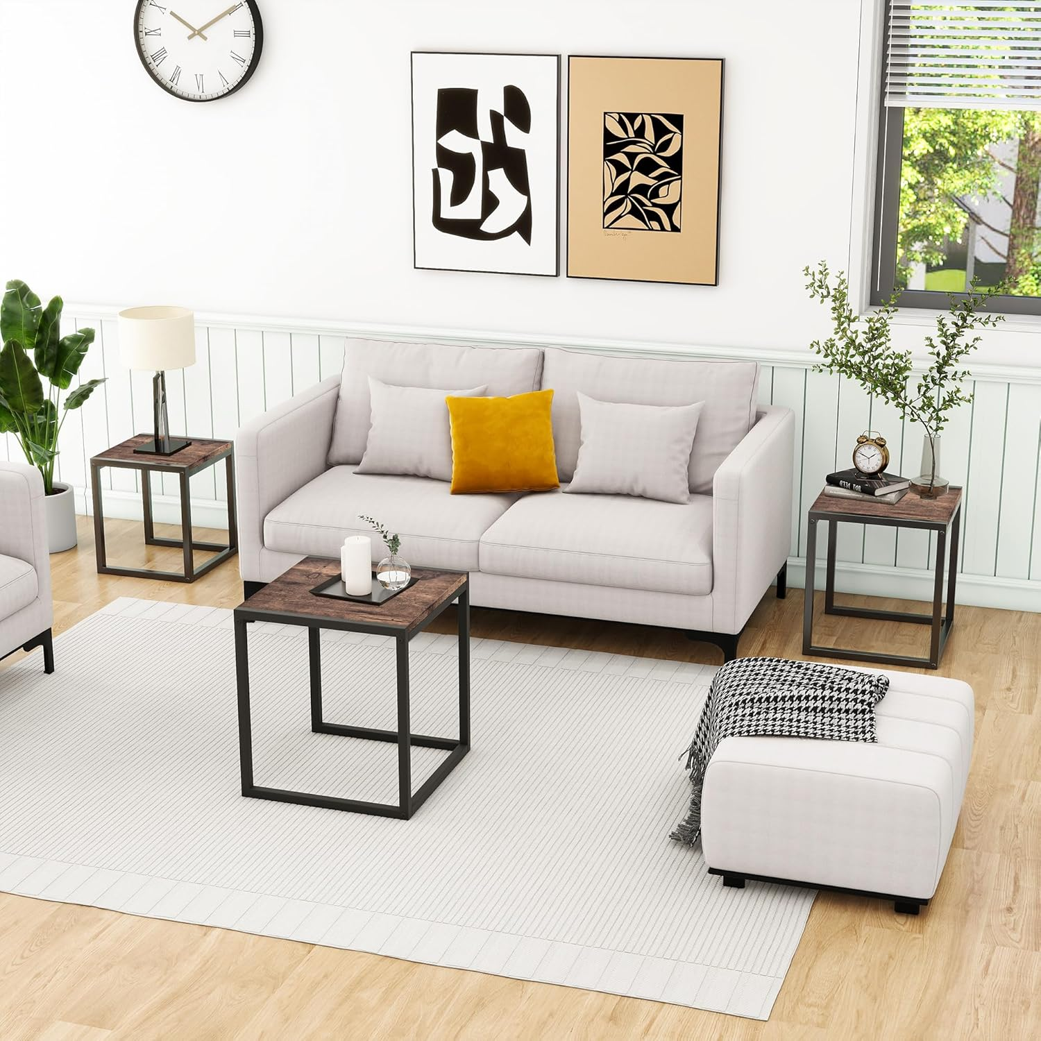 Nesting Table Set of 3 End Tables, Modern Minimalist Coffee Table, Stackable Tables with Metal Wood Stacking Side Table for Living Room, Bedroom, Brown/Black - Brown/Black image number 6