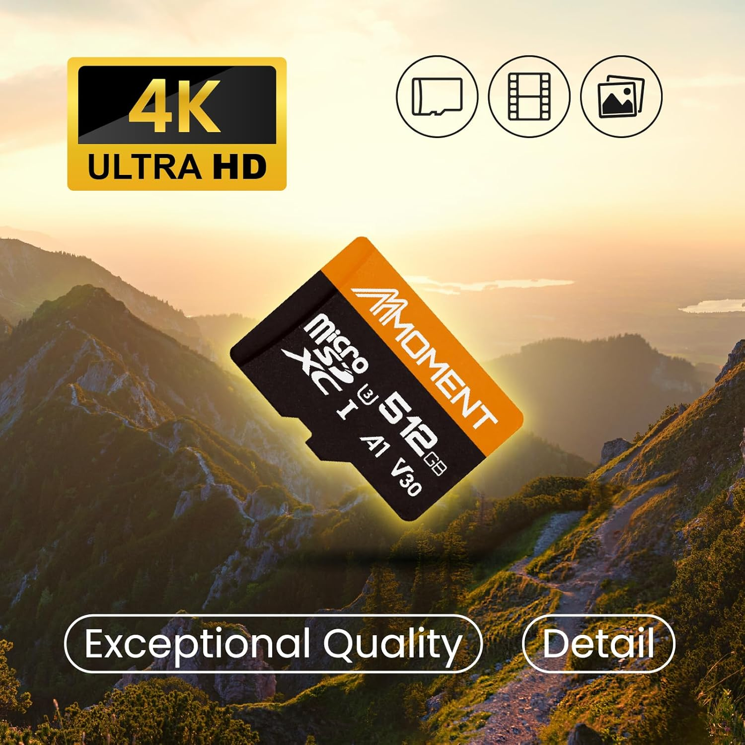 MMOMENT 512GB Micro SD Card, Micro SDXC Memor Card, A1, UHS-I, U3, V30, 4K UHD Memory Card for Nintendo-Switch, Gopro, Tablet, up to 95Mb/S Read, 70Mb/S Write Speed, SD Adapter Included image number 1