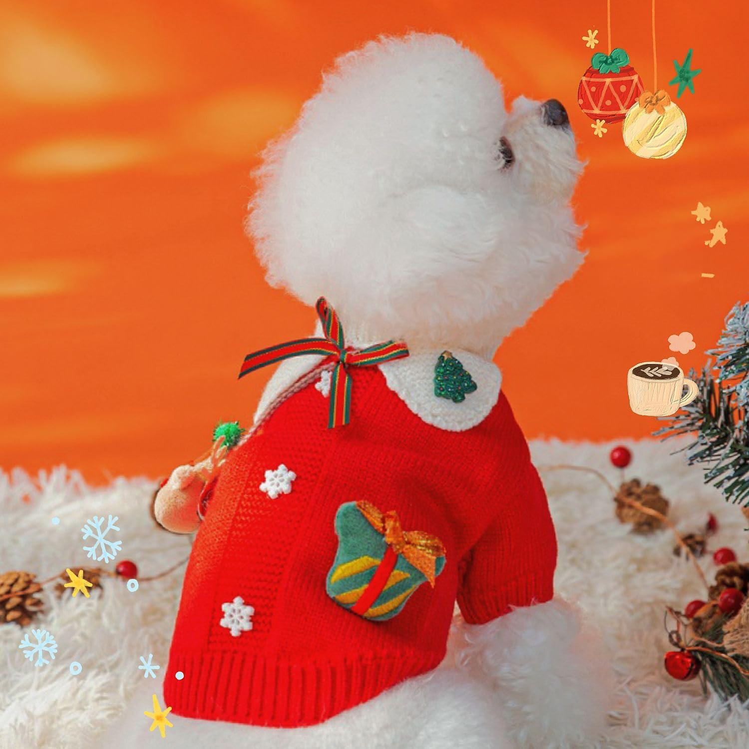 Christmas Dog Outfit Christmas Dog Cat Sweater with Elk Snowflake Puppy Clothes for Small Dog Girl XS Pomeranian Chihuahua Yorkie PUP Knitted Coat (S)