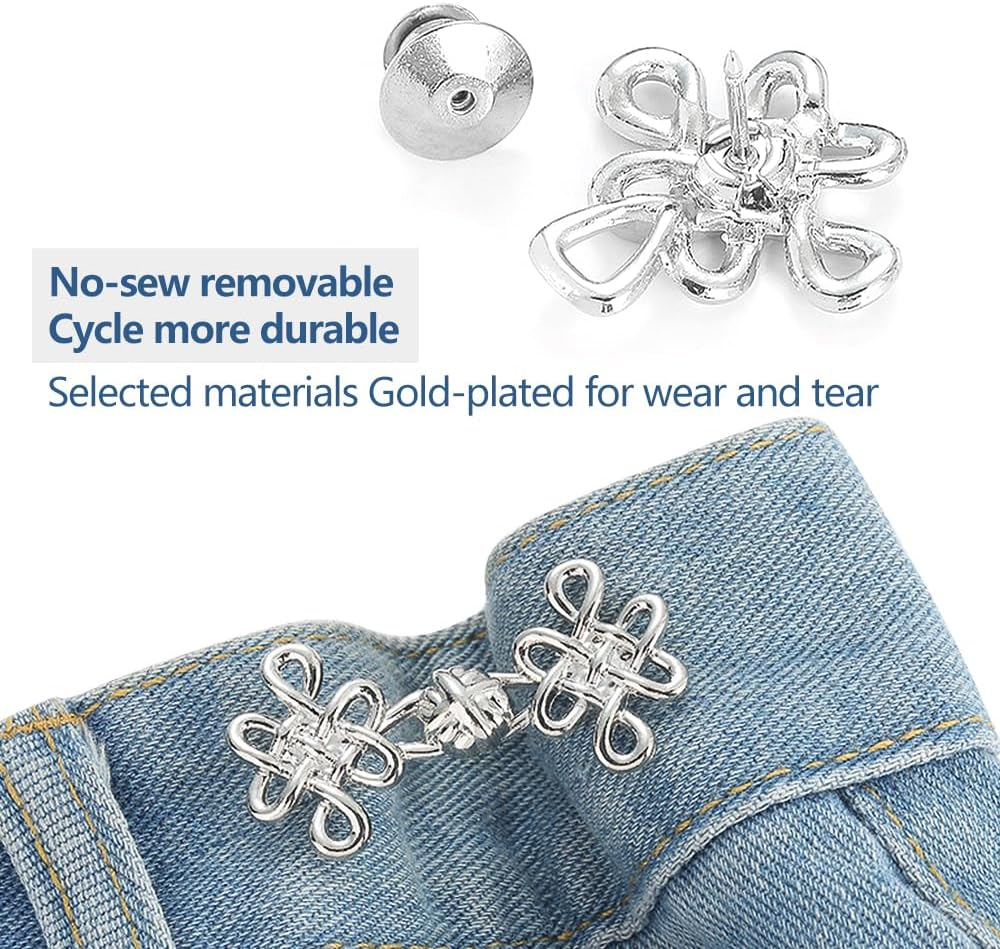 6Sets Chinese Knot Pant Waist Tightener Adjuster Jean Buttons for Loose Jeans Waistband Tightener No Sew Buttons Pants Button Tightener Jean Button Pins Adjustable Waist Buckle Pants Clips for Waist image number 3