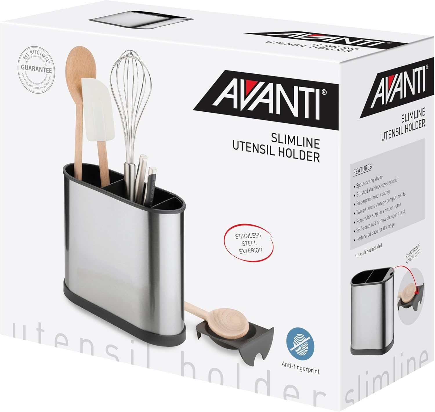Avanti 16427 Stainless Steel Slimline Utensil Holder,Silver/Black image number 1