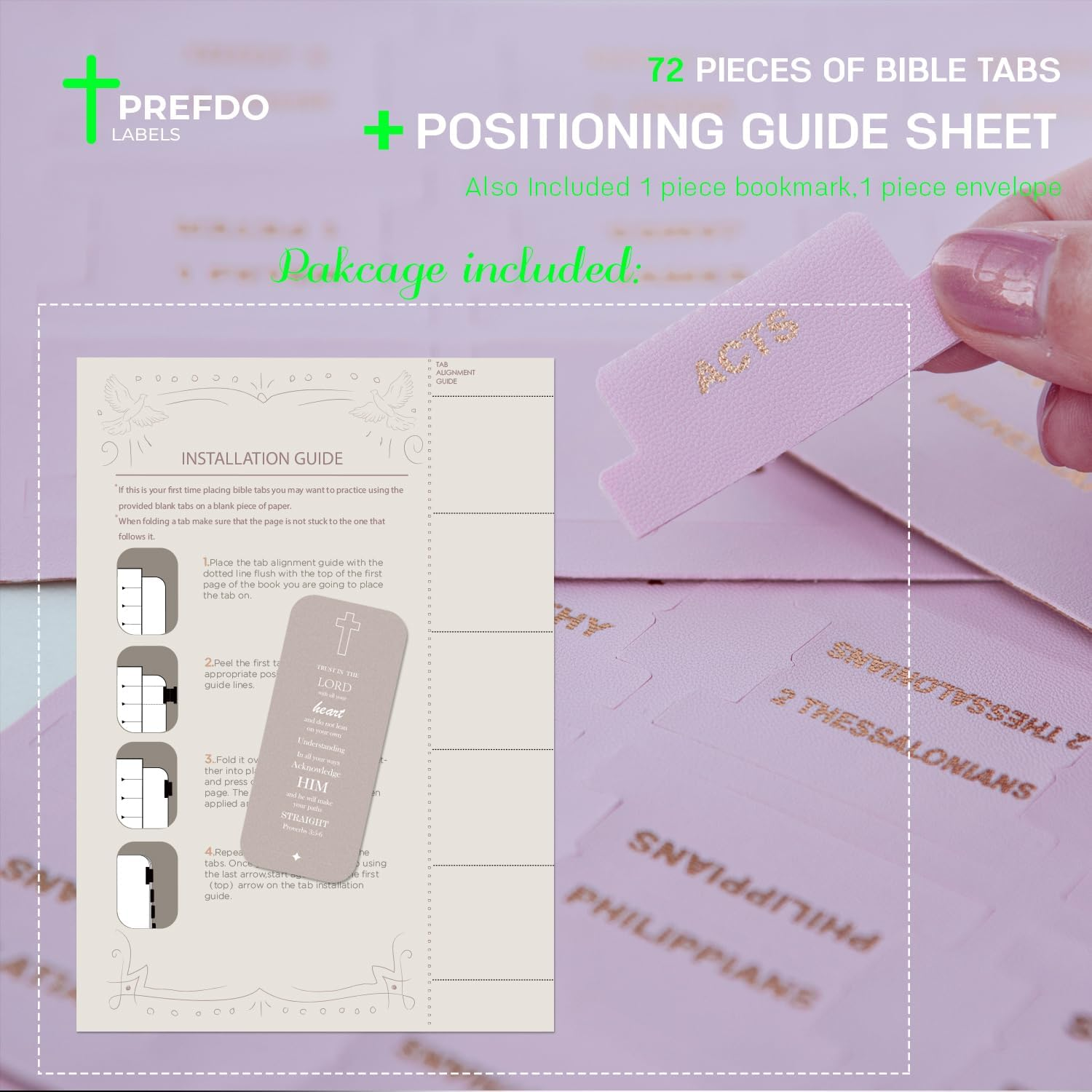 Leather Bible Tabs, Prefdo Bible Index Tabs for Study Bible, Bible Tabs for Women and Men, 66 Book Tabs for Old and New Testament & 6 Blank, Christian Gift (Pink) image number 5