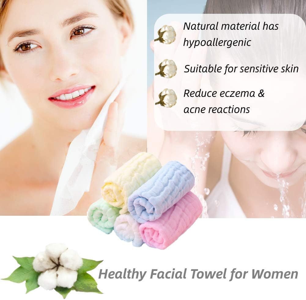 (Colorful) - 5PCS Premium Baby Muslin Washcloths, Super Soft Face Towel for Baby'S Delicate Skin, Natural Cotton 6 Layers, Comfortable Face Cloth, 25Cm X 25Cm Multicoloured image number 1