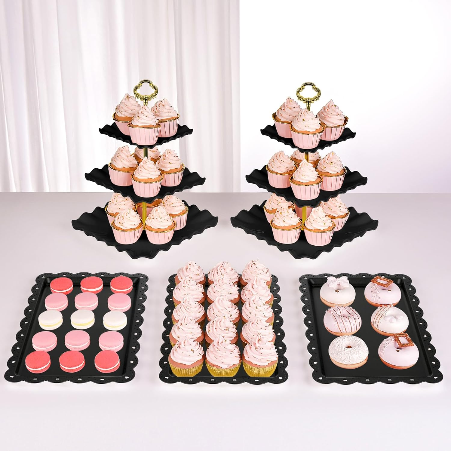 NWK 5 Piece Cake Stand Set with 2Xlarge 3-Tier Cupcake Stands + 3X Appetizer Trays Perfect for Wedding Birthday Baby Shower Tea Party (White)
