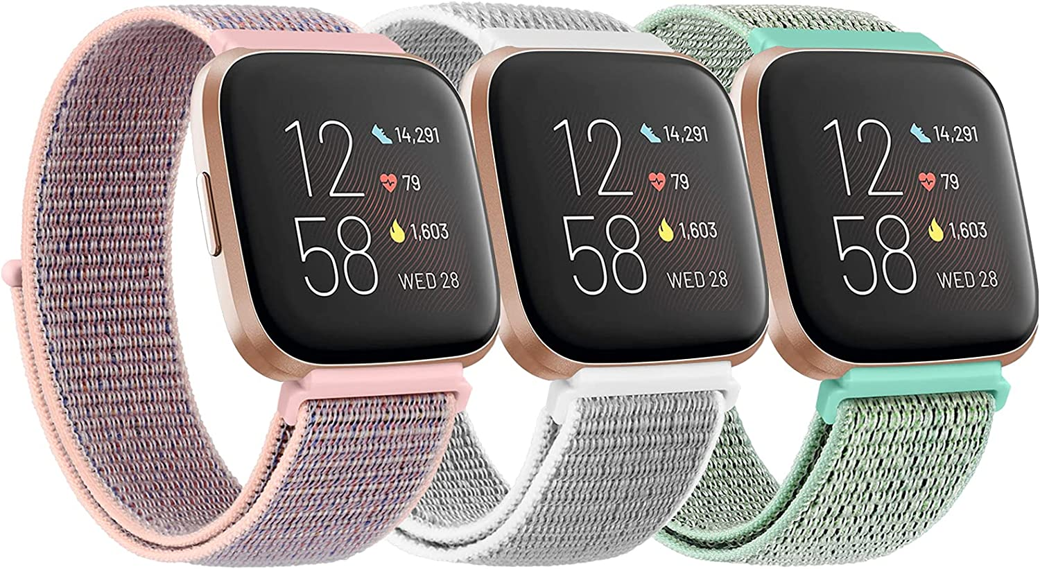 3 Pack Nylon Bands Compatible with Fitbit Versa 2 / Fitbit Versa/Versa Lite/Versa SE, Soft Breathable Sport Replacement Wristbands for Fitbit Versa Smart Watch image number 1