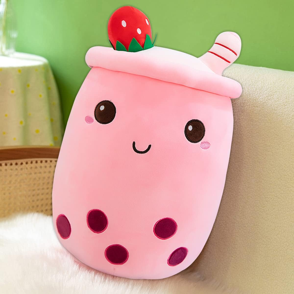 MDXMY Boba Plush Stuffed Bubble Tea Plush Pillow Soft Cute Pearl Milk Tea Hug Pillow(Pink Cream,19.6 Inches) image number 7