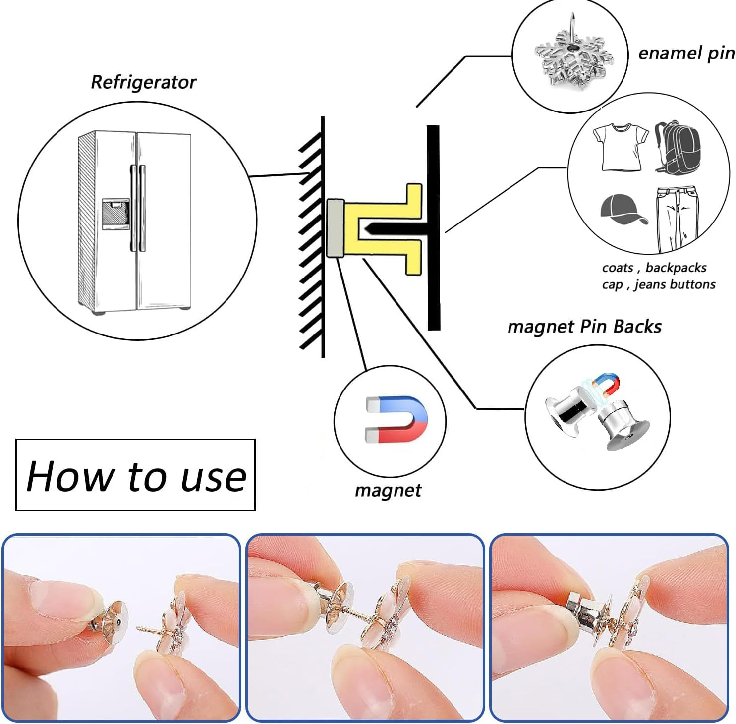 12 Silver Magnetic Pin Backs Convert Enamel Pins to Fridge Magnetic Board Metal Pin Backs Locking Clasp with Magnet for Backpacks DIY Crafts Brooches image number 5