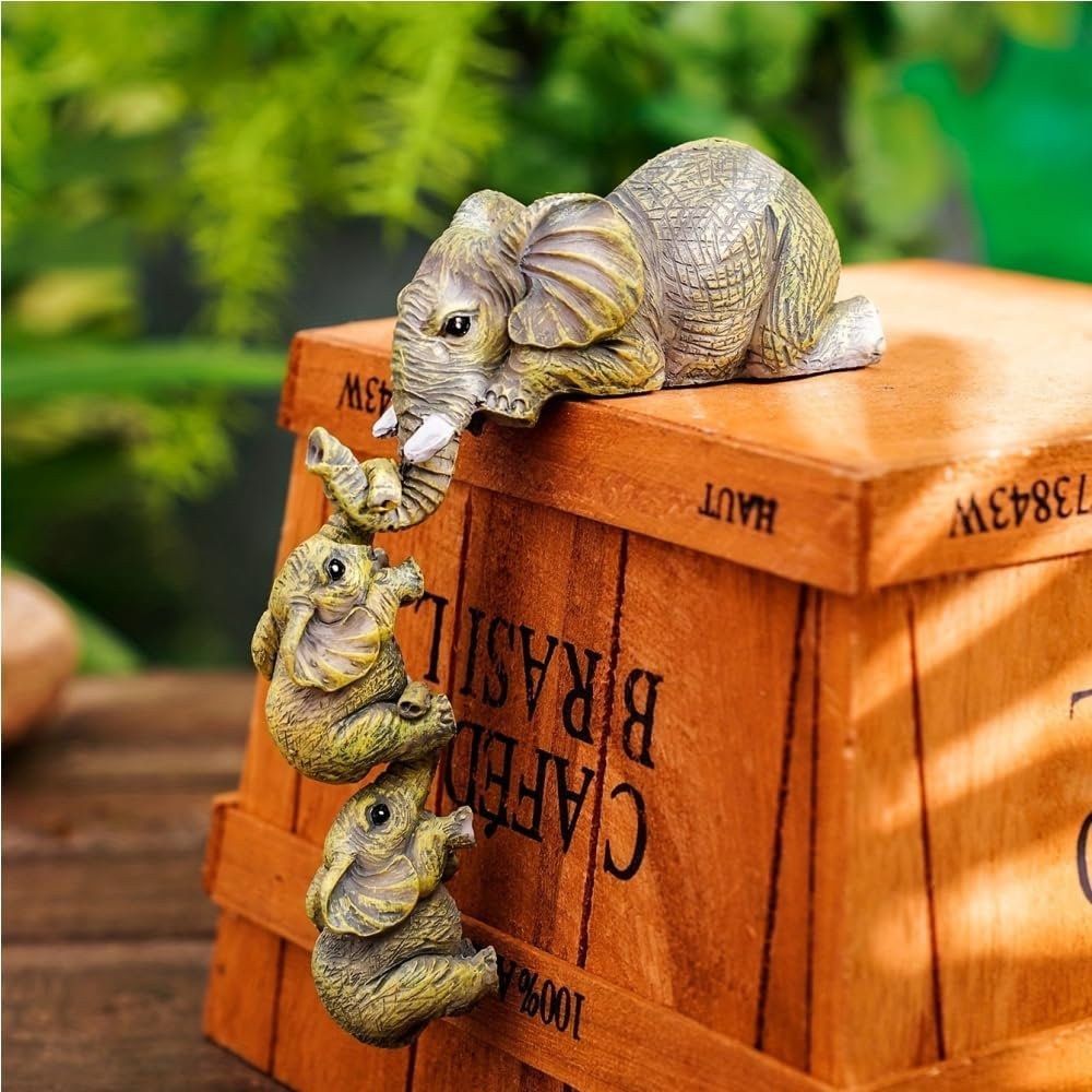 Three Elephants Resin Garden Ornaments Elephant Elephant Small Elephant Hanging Crafts Elephant Sitting Statue Piece Set Elephant Decor Creative Home Decor, Grey