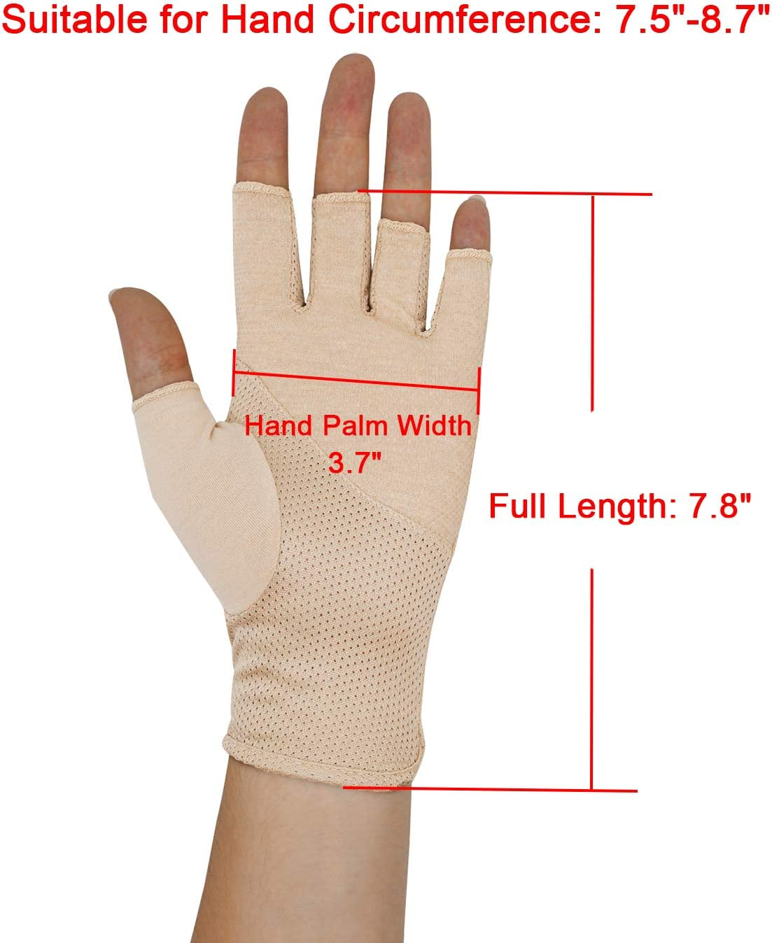 Bienvenu Mens Summer UV Protection Half Finger Outdoor Hiking Driving Cycling Riding Cotton Breathable Sunblock Gloves - Beige image number 2