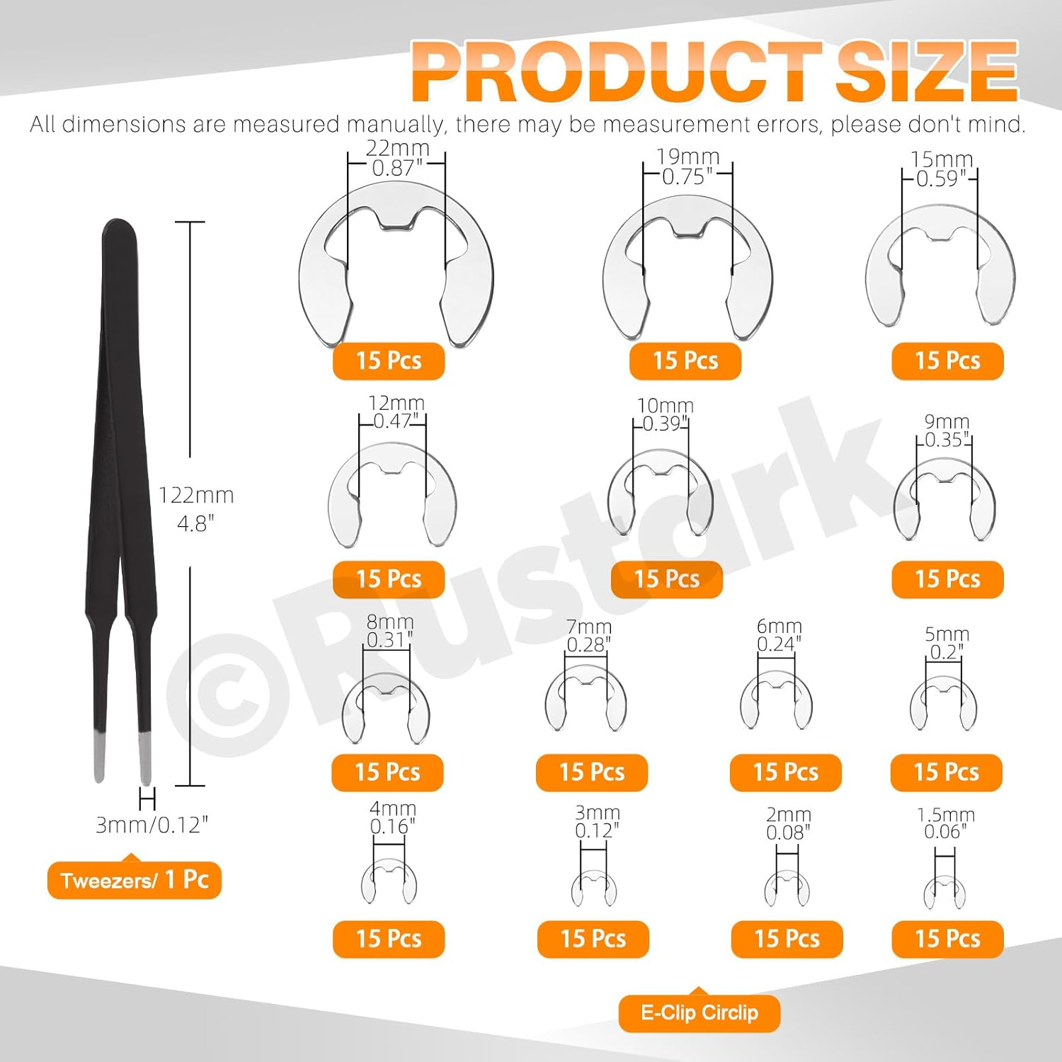 211Pcs 14 Sizes 304 Stainless Steel E-Clip External Retaining Rings Assortment Kit, E Clip Circlip Rings E-Clips Retainer Circlip Rings Washers E-Clips Assortment Set for Gears Pulleys Axles image number 1