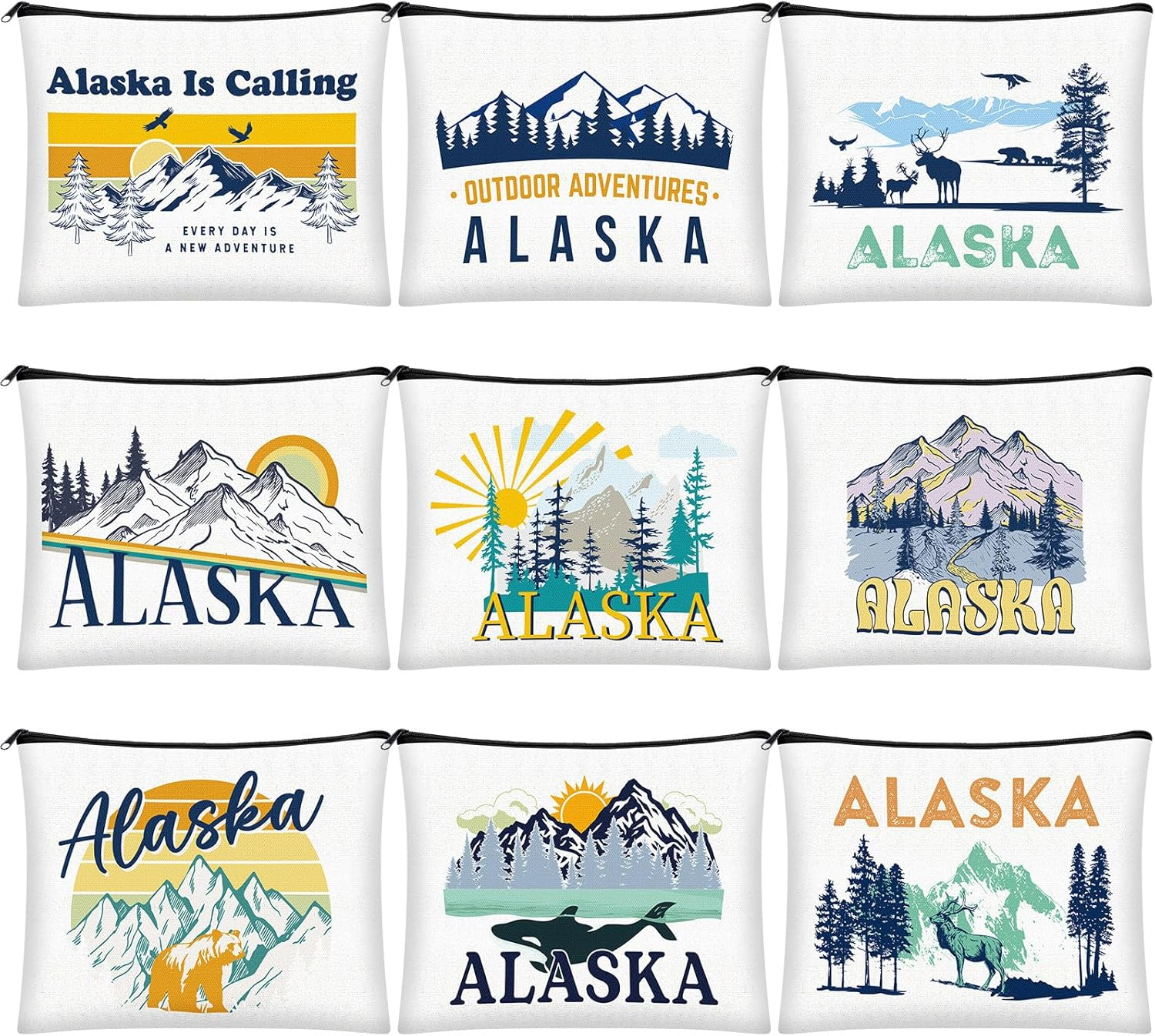 9 Pcs Alaska Cosmetic Bag New York Souvenir Zipper Pouch Los Angeles Souvenir Gifts Italy Paris Broadway Alaska Makeup Purse for Girls Women Traveler Birthday Christmas Party Favors image number 5