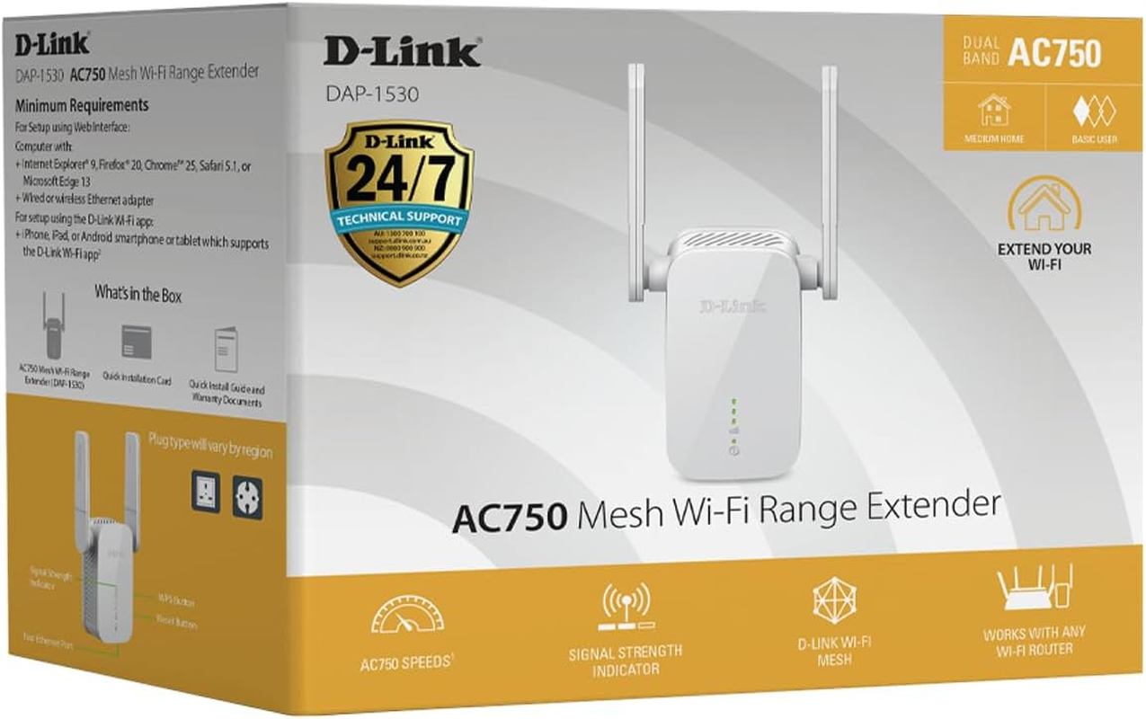 D-Link Australia AC750 Mesh Wi-Fi Range Extender (DAP-1530-AU), Access Point, Repeater, Fast Ethernet Port, WPA3, AU Plug, White image number 3