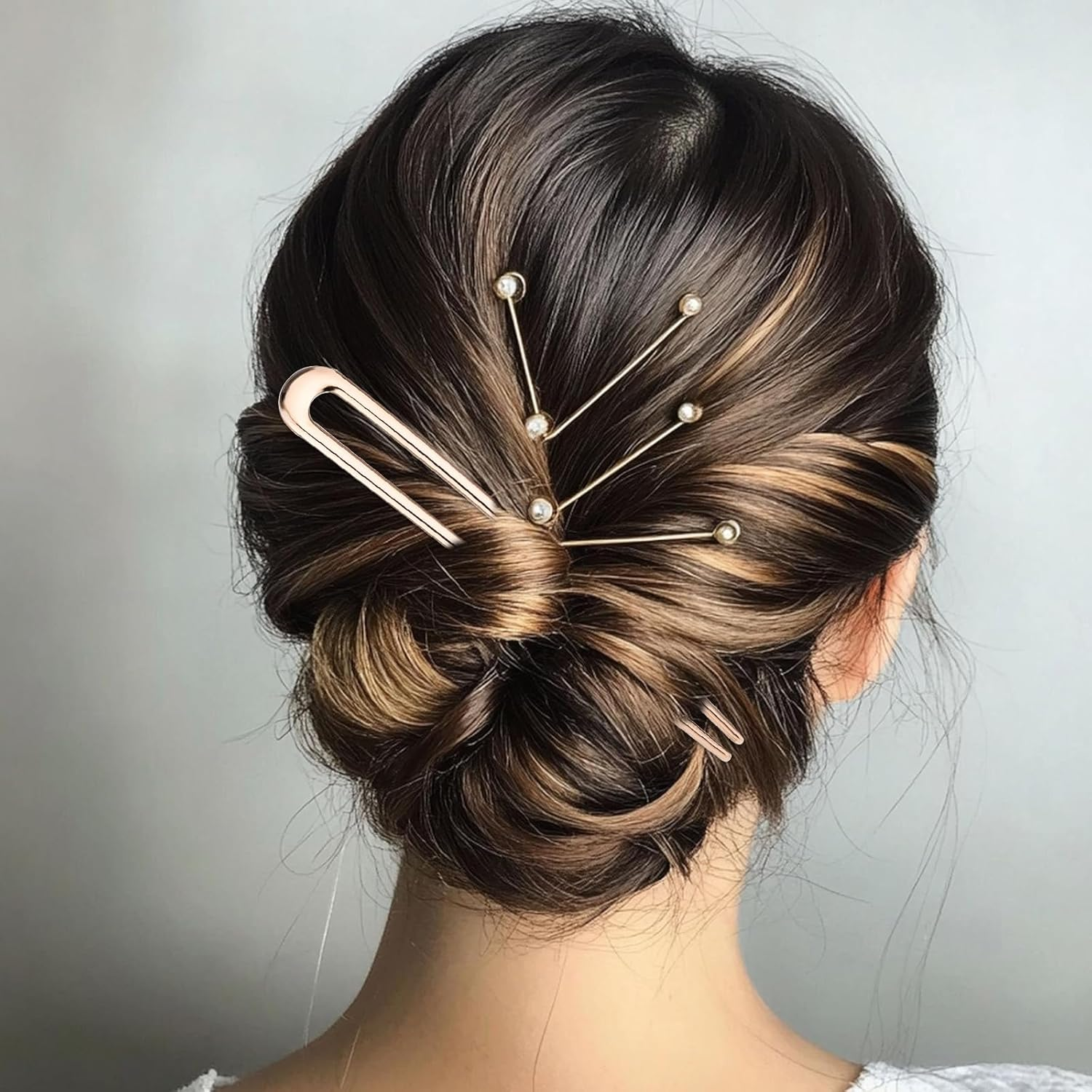 2PCS Large French Hair Pin Gold, 5.7 Inch U Shaped Hair Pins, Metal French Hair Pins Vintage French Twist Hair Pin Chignon Pin for Women Thick and Long Hair (Rose Gold) image number 1