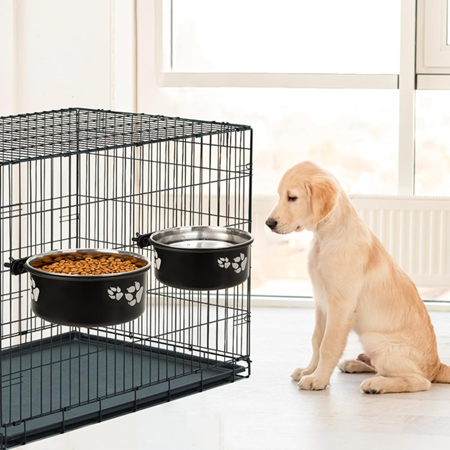 Dog Crate Water Bowl No Spill,2 Pack Stainless Steel Water Bowl for Dog Crate,Hanging Dog Bowls for Kennel Crate Cage Medium Large Dogs Cats image number 3
