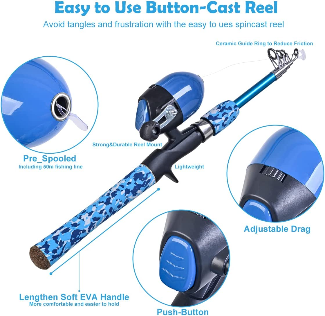 LEOFISHING Kids Fishing Pole Set with Full Starter Kits Portable Telescopic Fishing Rod and Spincast Reel with a Fishing Net and Bucket for Boys Girls and Youth image number 3