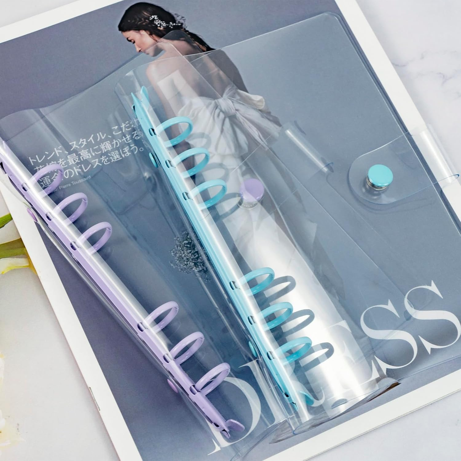 2 Pcs Clear A6 Notebook Binders 6 Ring Soft PVC Budget Binders Transparent A6 Planner Binder round Ring Binder Cover for Refillable Notebook School, Meeting, Office (Blue and Purple) image number 2