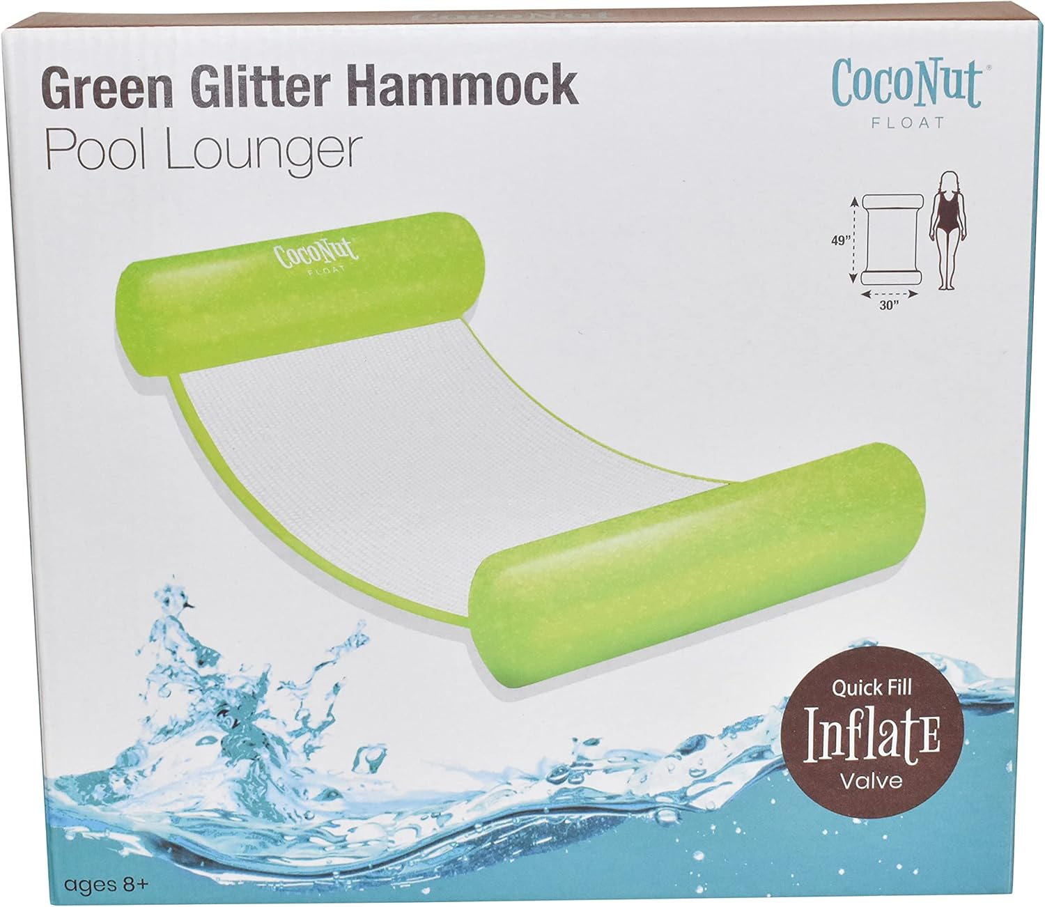 Coconut Float Glitter Hammock Pool Loungers - Adult Size Multi-Purpose Inflatable Drifter, Exercise Saddle & Lounge Chair - Versatile Ride-On for Summer & Swim Parties - Green Glitter Hammock image number 5