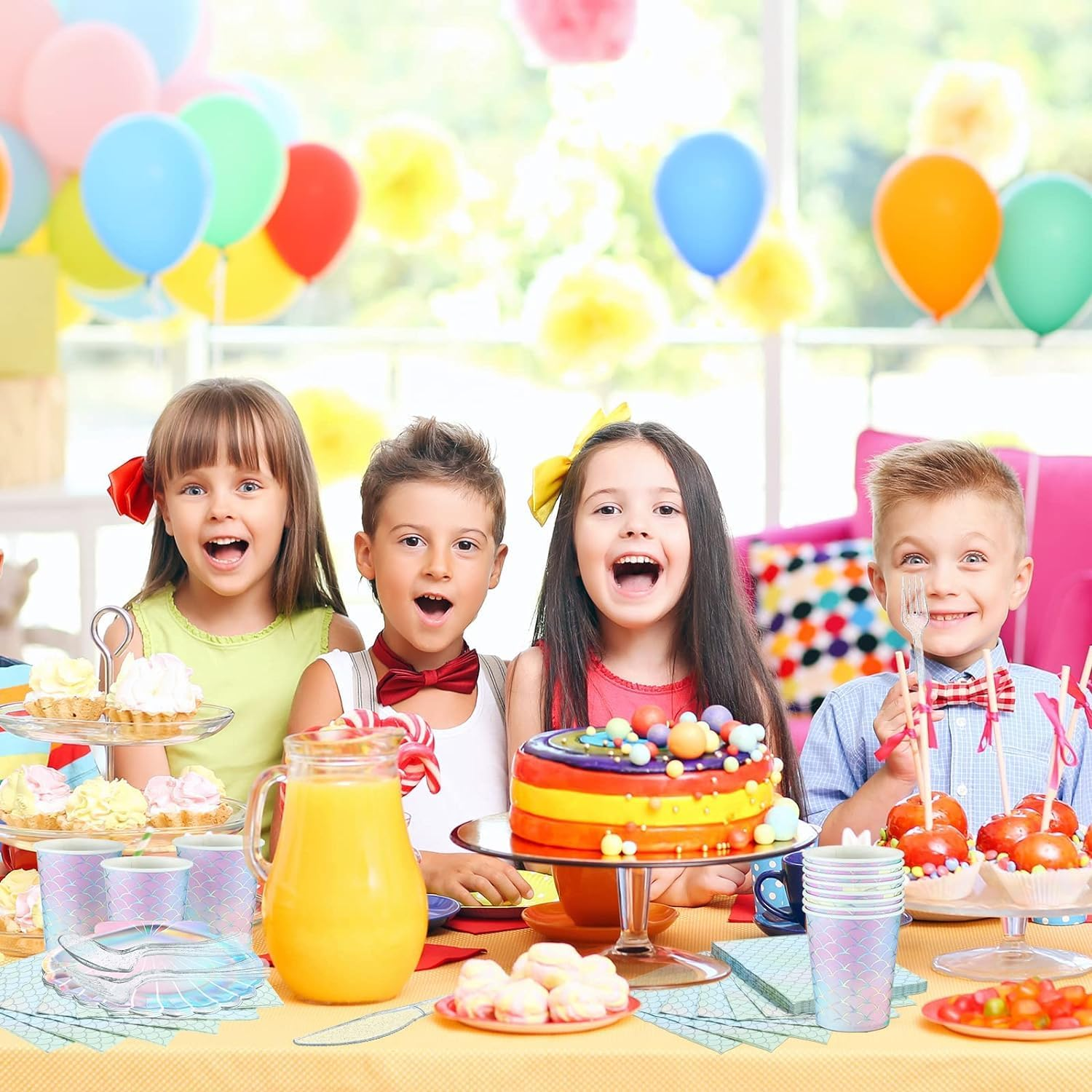 144 Pcs Mermaid Themed Decorations under the Sea Tableware Set - Includes Plates, Spoons, Forks for Birthday and Theme Party (Classic Style) image number 4