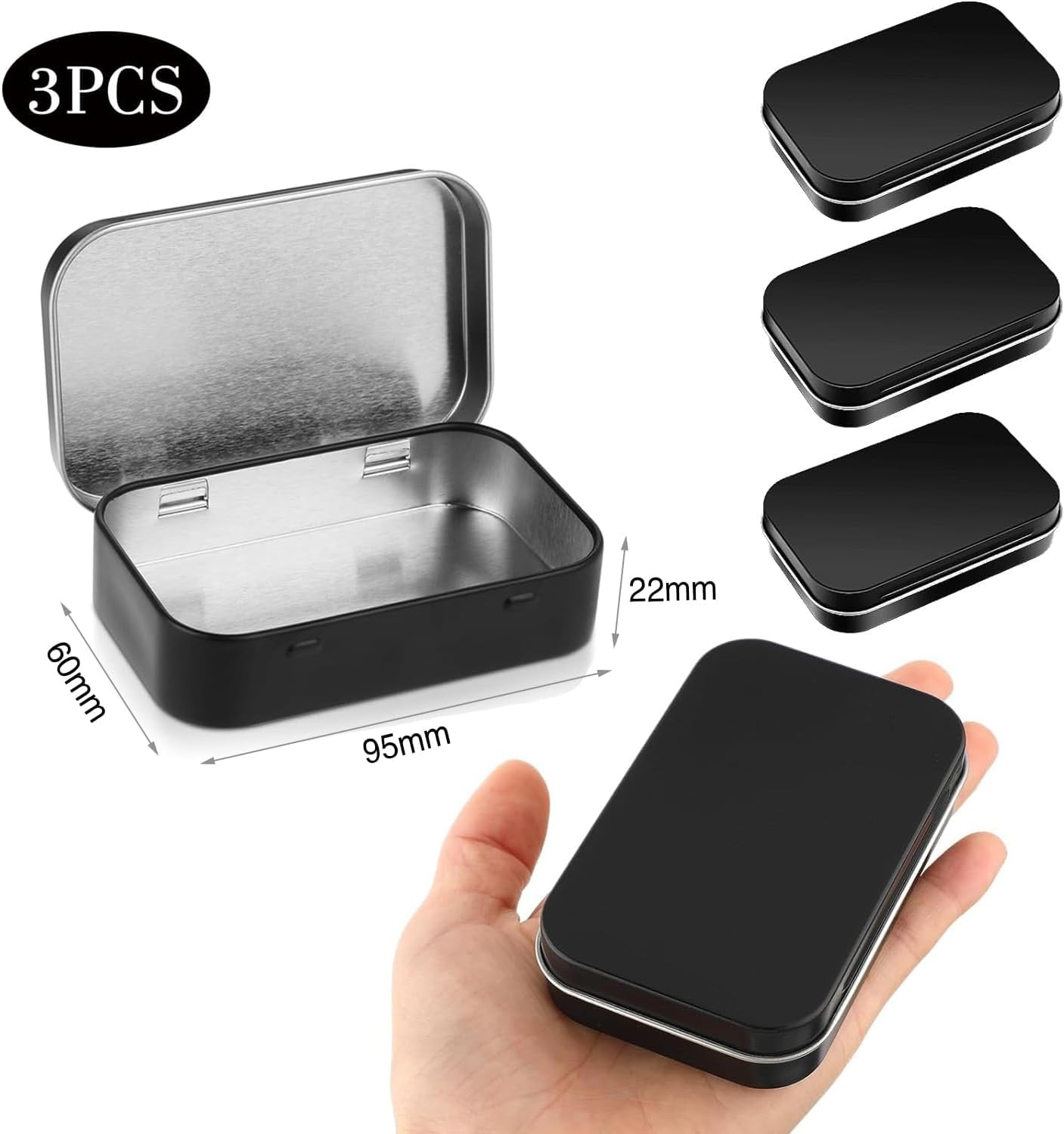 Vikrami 3-Pack Tin Box Candy Key Earrings Coin Metal Storage Boxes (Black) image number 2