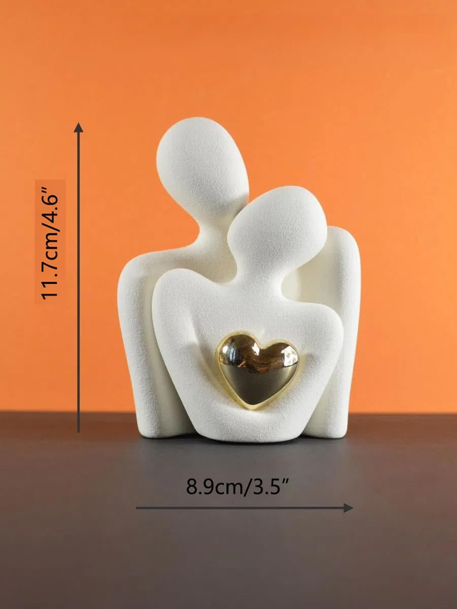 Modern Ceramic Couple Sculpture - Abstract Love Statue Ornament Figurine for Home Decor in Living Room, Bedroom,Office - Unique Couple Gift - Anniversary Birthday,Show Pieces for Home (White) - Black image number 7