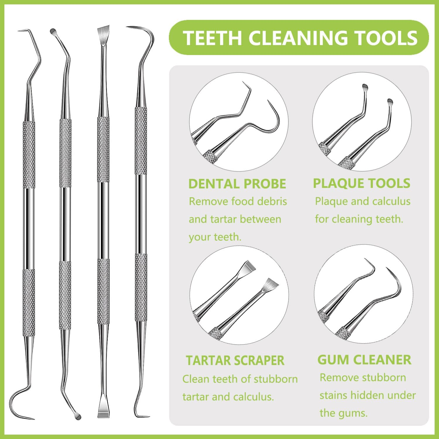 8 Pcs Dental Tools Pet Dog Teeth Cleaning Tool Kit, Stainless Steel Dental Picks Mouth Mirror Tooth Scraper Plaque Tartar Remover, Pets Oral Care Hygiene Set for Dogs and Cats Use with Case image number 5