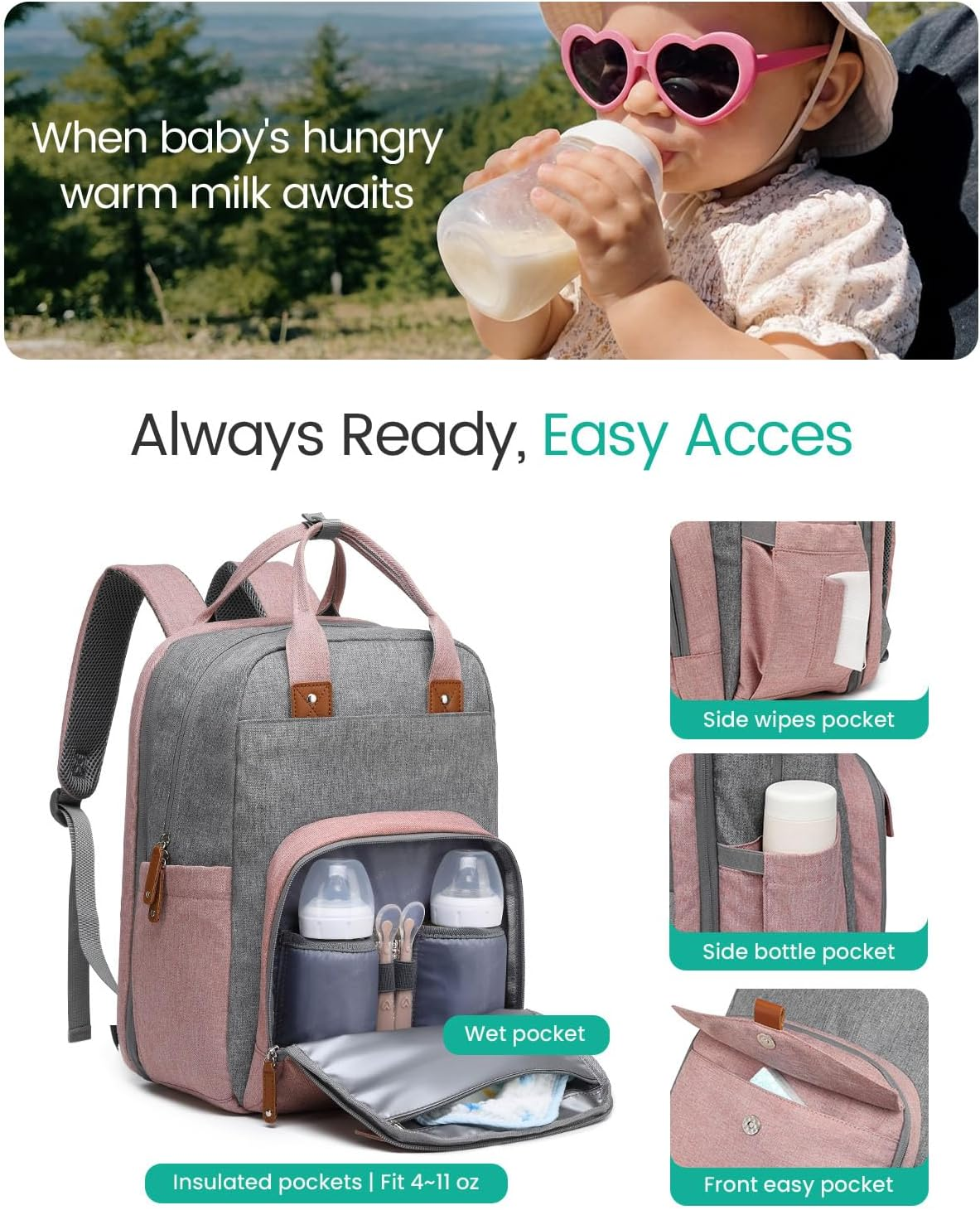 Extra Large Diaper Bag Backpack for Two Kids, Expandable 35L Baby Bags for Mom Girl Boy Dad Toddler image number 7