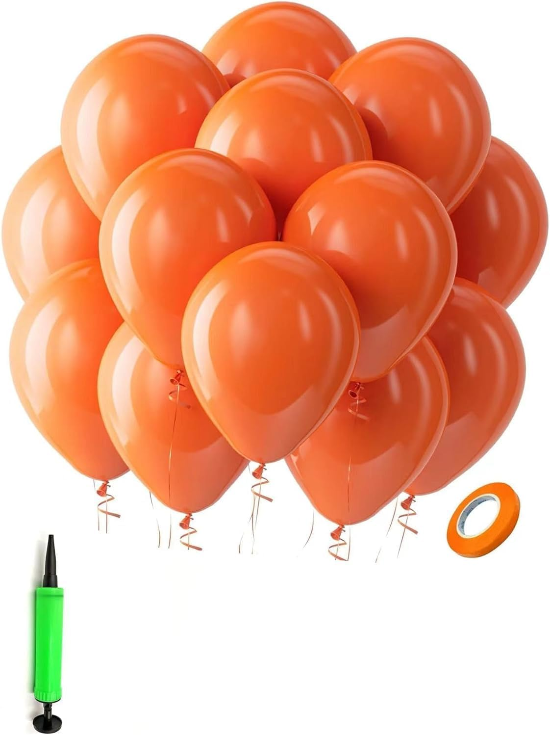 12 Inch Green Balloons Latex Party Balloons,Pack of 100 Complimentary :1 Pump and 33 Feet of Ribbon (Orange)