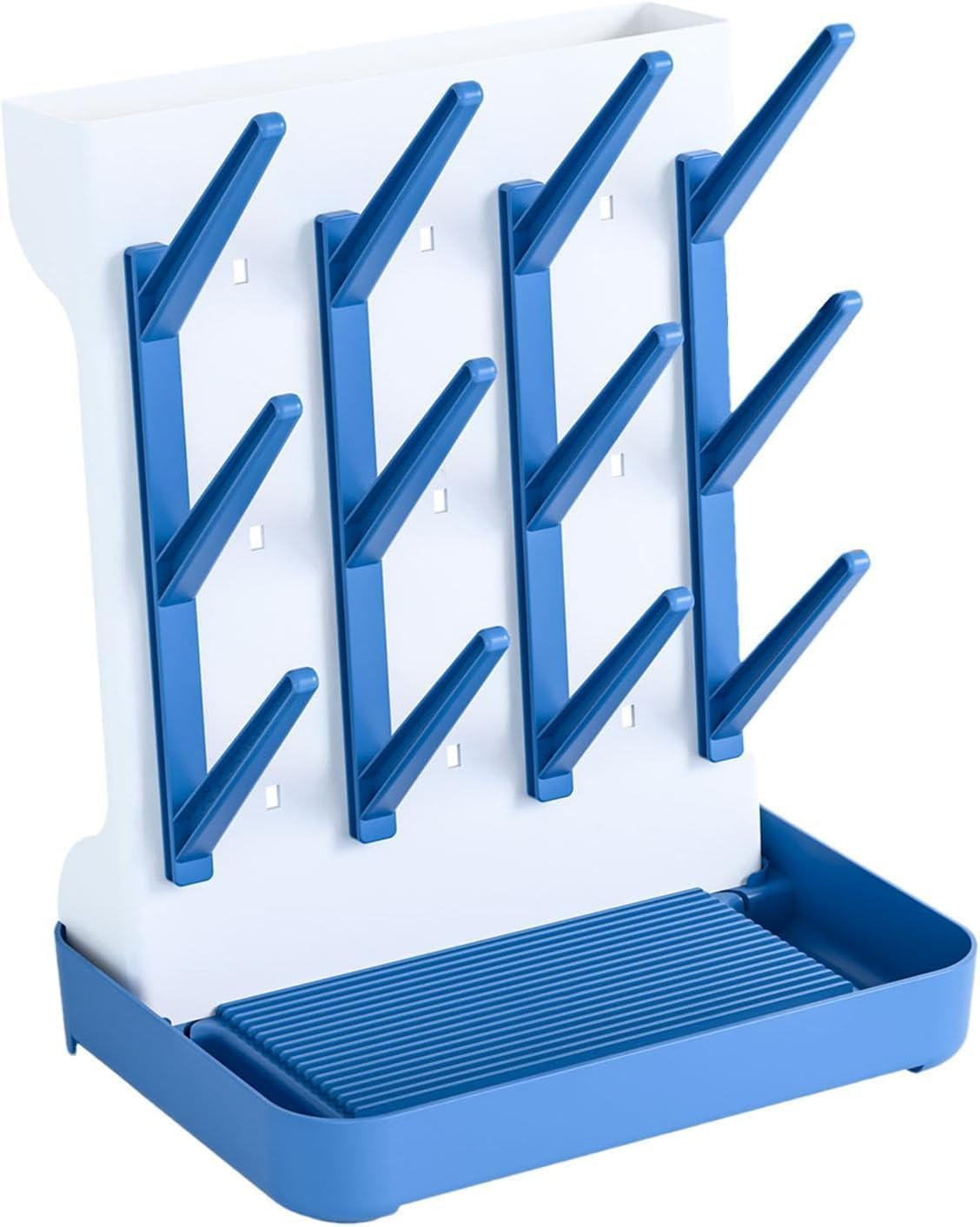 Baby Bottle Drying Rack Space Saving, WADY Large Vertical Baby Bottle Storage Organizer & Bottle Dryer Rack for 12 Pc 8 Oz Bottles and Baby Accessory, Pump Parts, Pacifiers or Brush Stand (Blue) image number 3