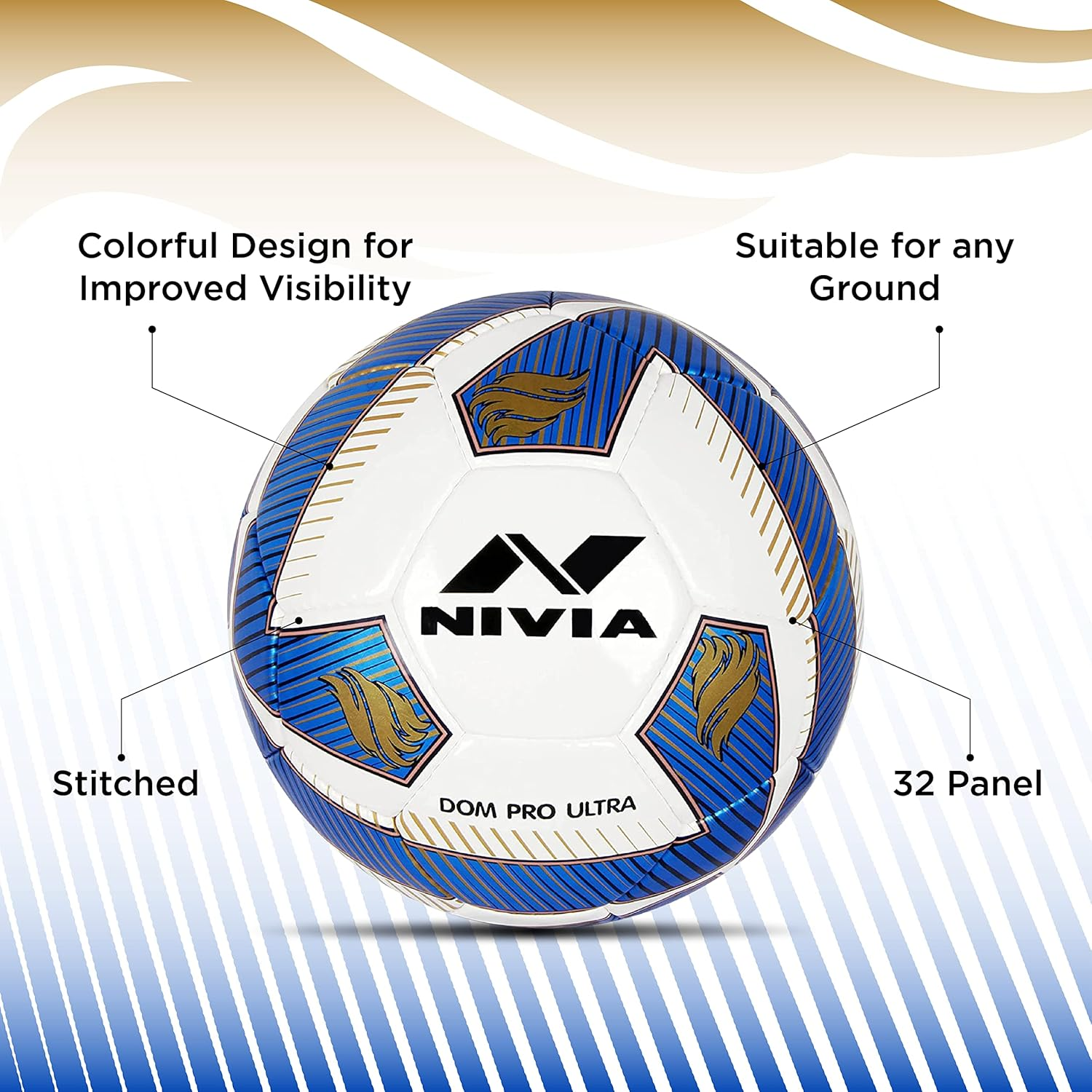 Nivia Dom Pro Ultra Soccer Football, 32 Panel Stitched Construction, Blue, 1 Football image number 2